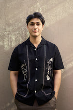 Devil's Pride Cotton Box Fit Black Embroidered Shirt
