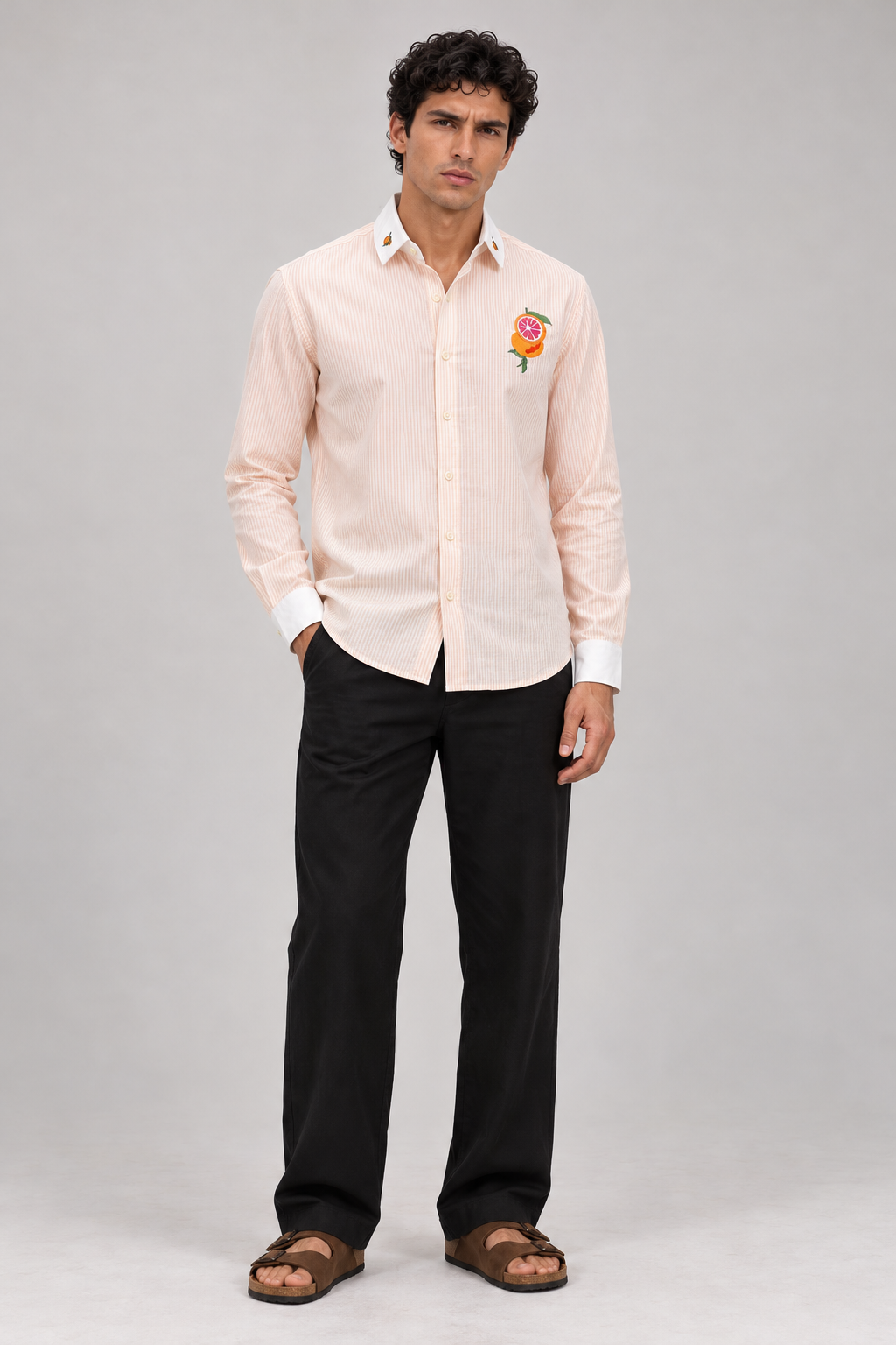 Citrus Bloom Cotton Regular Fit Peach Striped Shirt