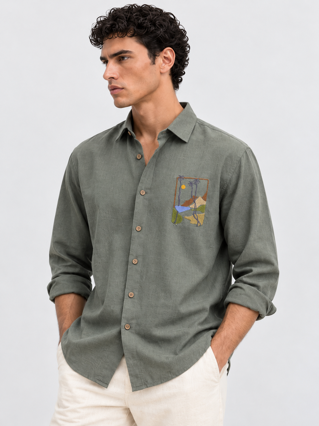 Sundowner Mirage Cotton Regular Fit Mint Green Embroidered Shirt