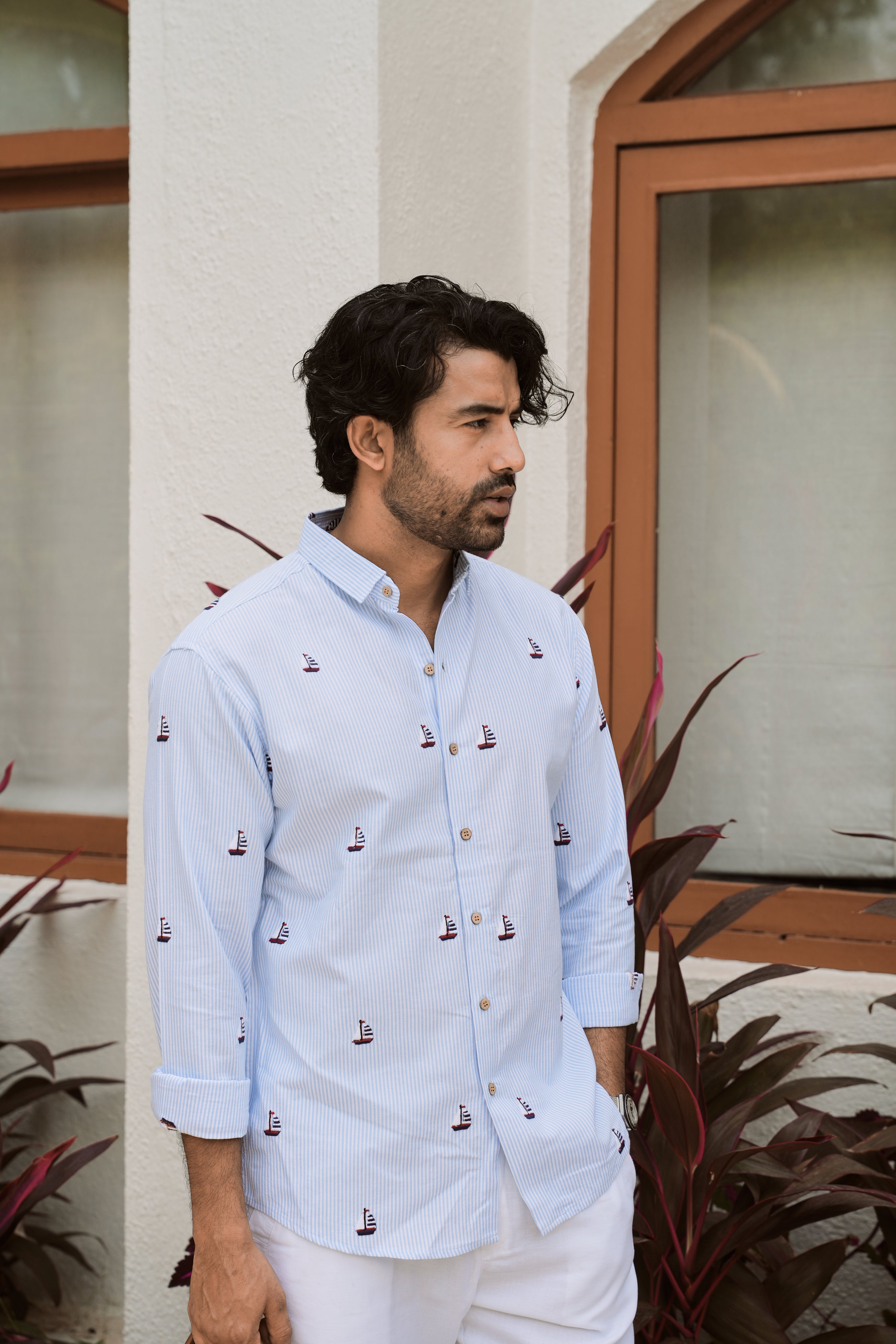 Sail Horizon Embroidered Striped Shirt