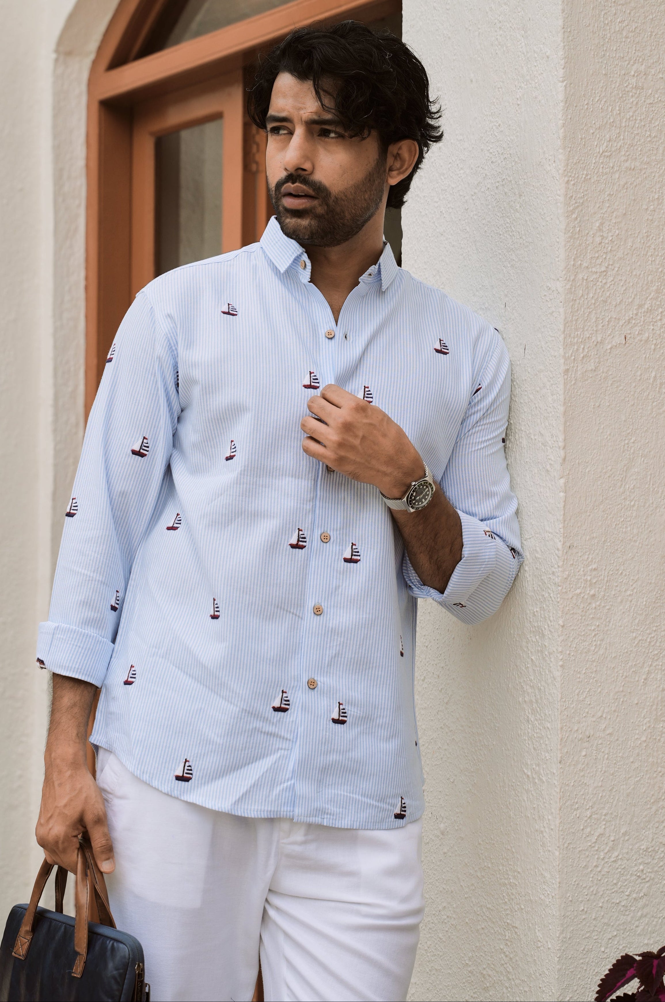 Sail Horizon Embroidered Striped Shirt