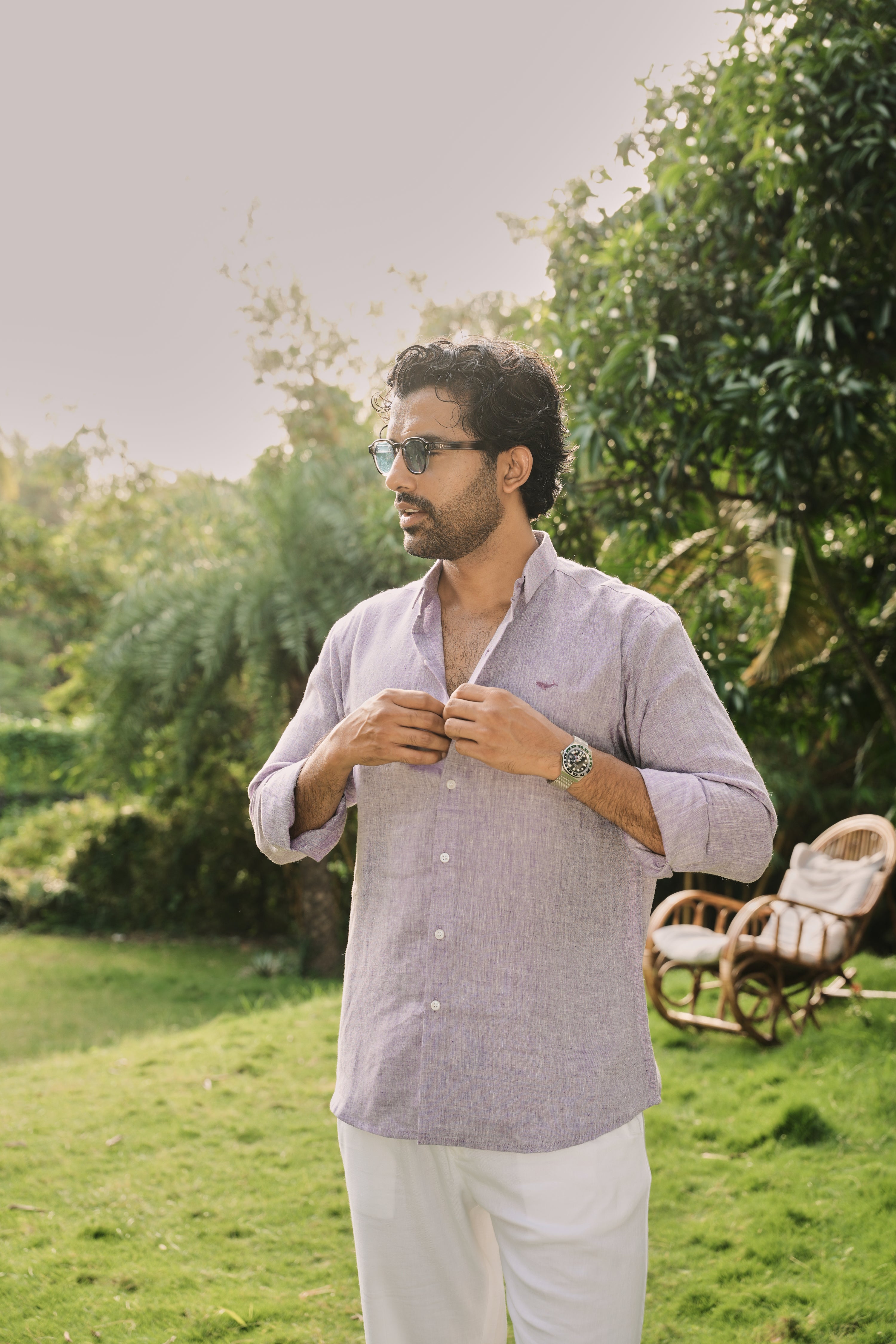 Purple 100% Linen 44 Lea Shirt