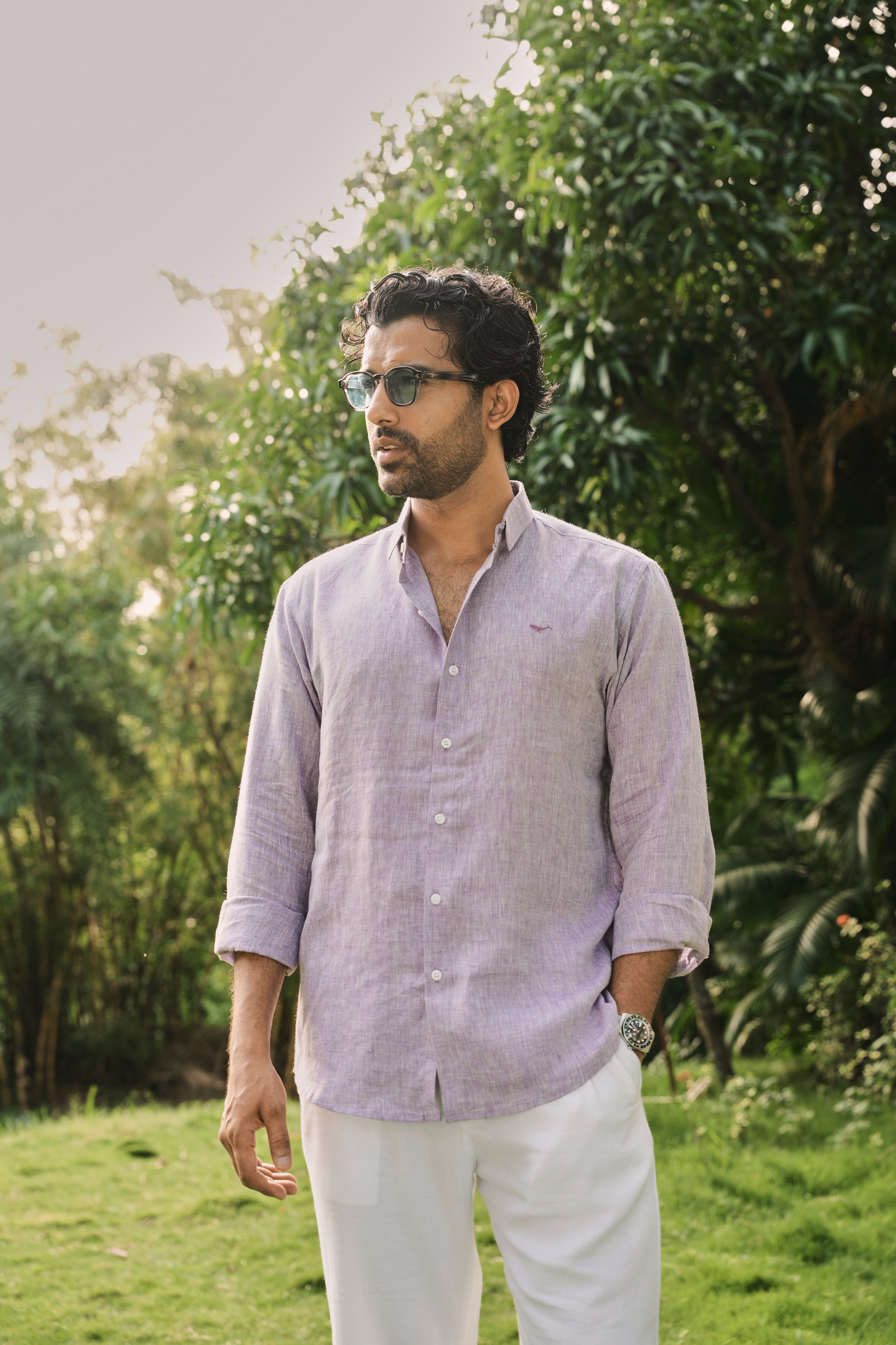 Purple 100% Linen 44 Lea Shirt