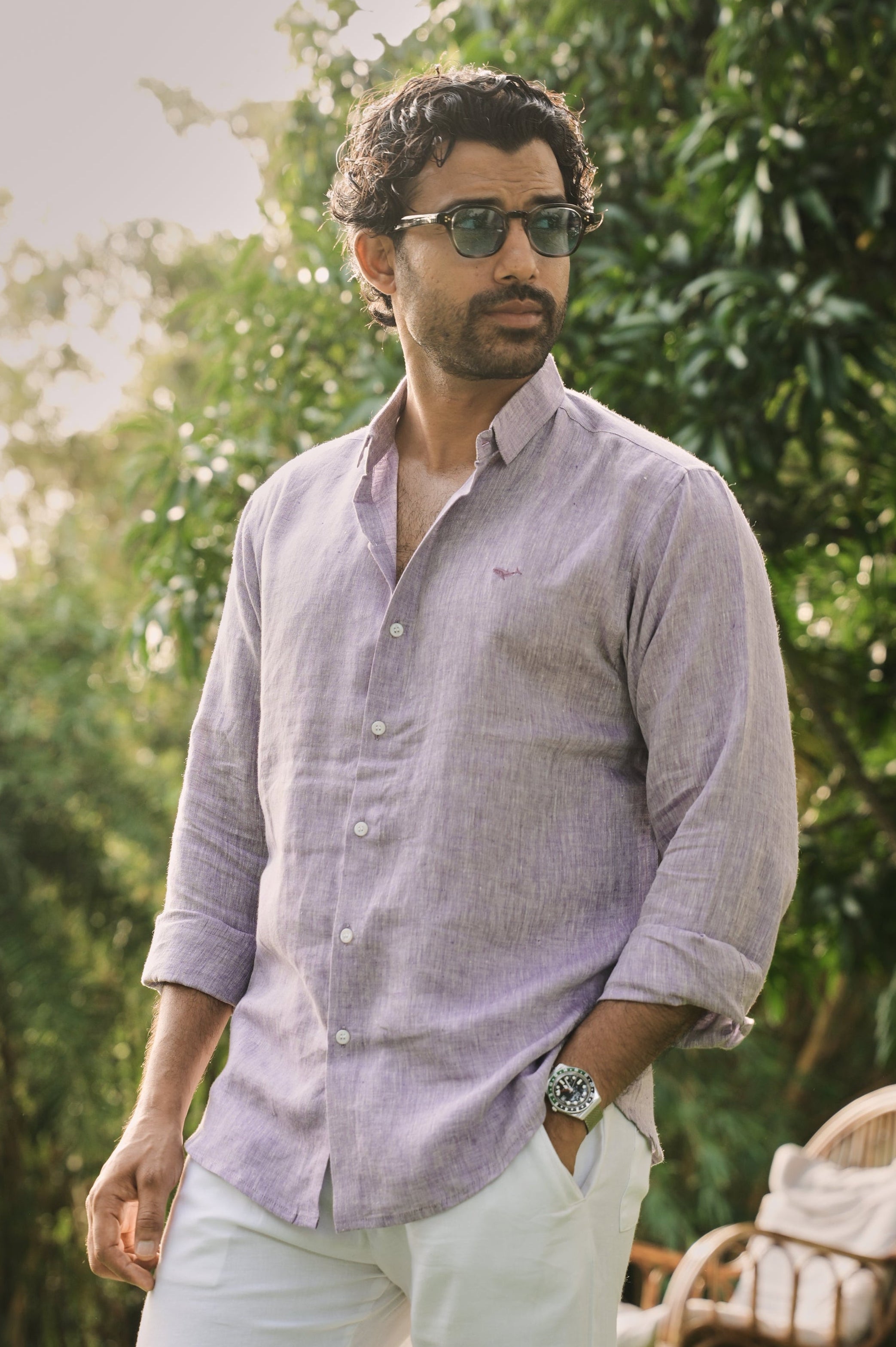 Purple 100% Linen 44 Lea Shirt