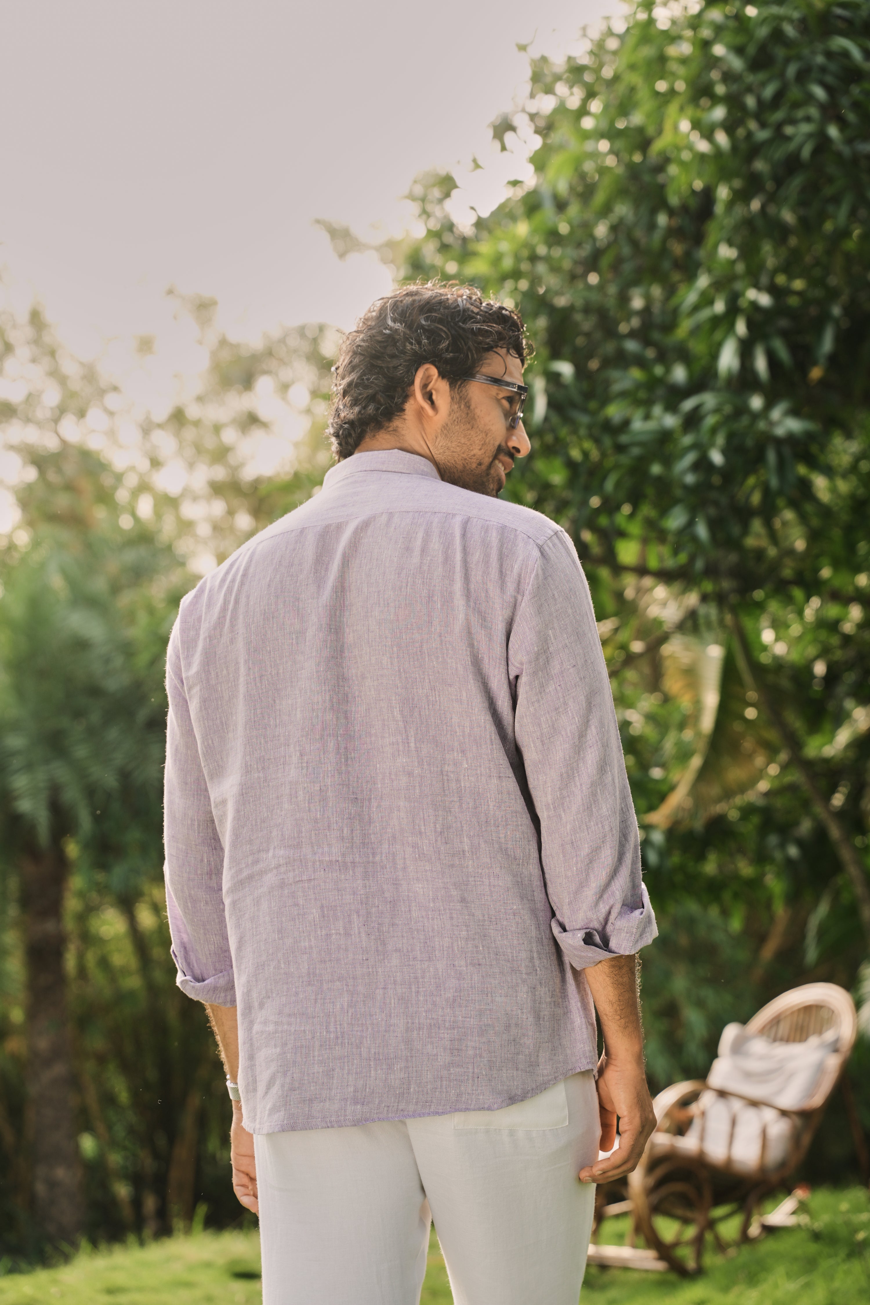 Purple 100% Linen 44 Lea Shirt