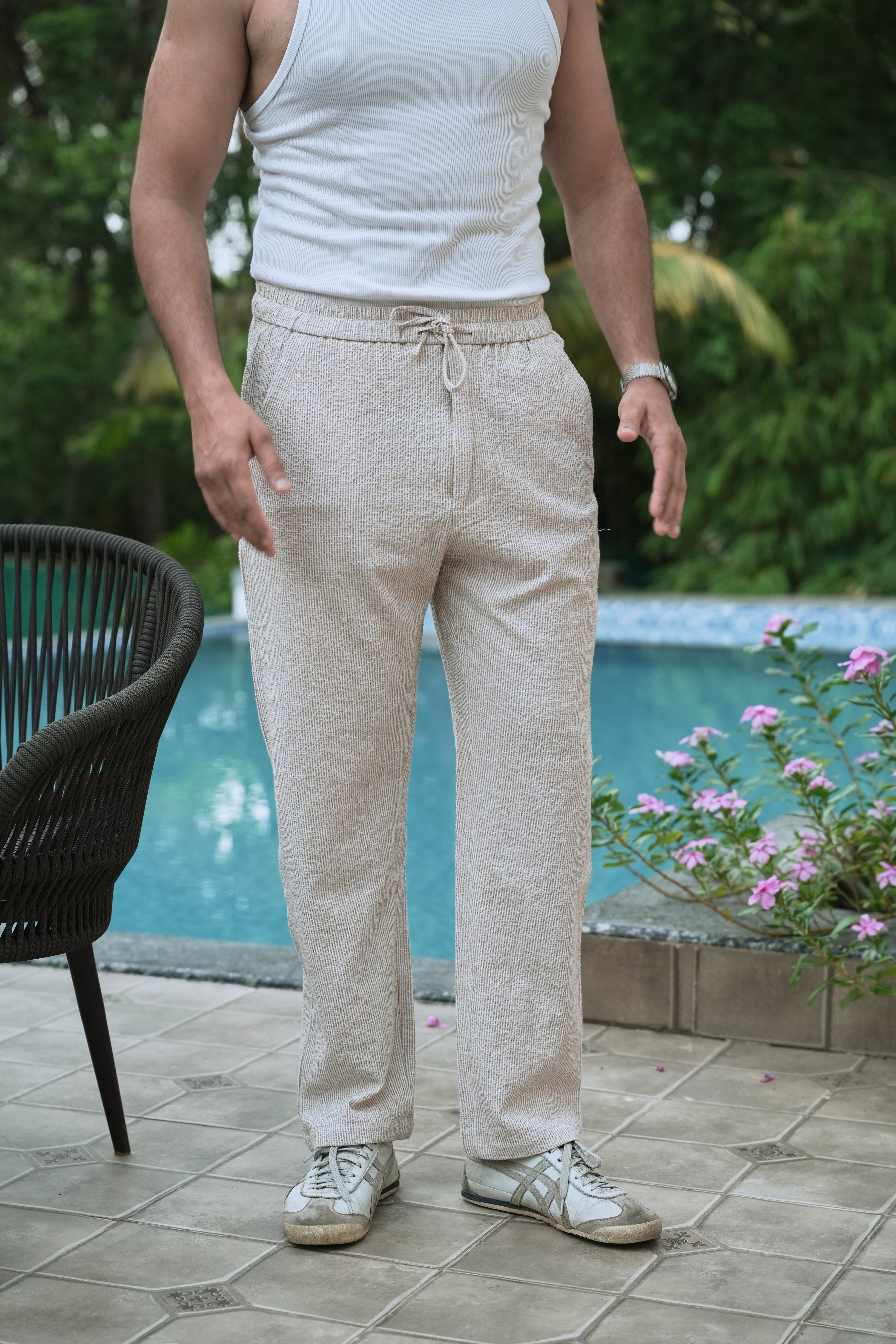 Seer Sucker 100% Cotton Straight Fit Beige Pant