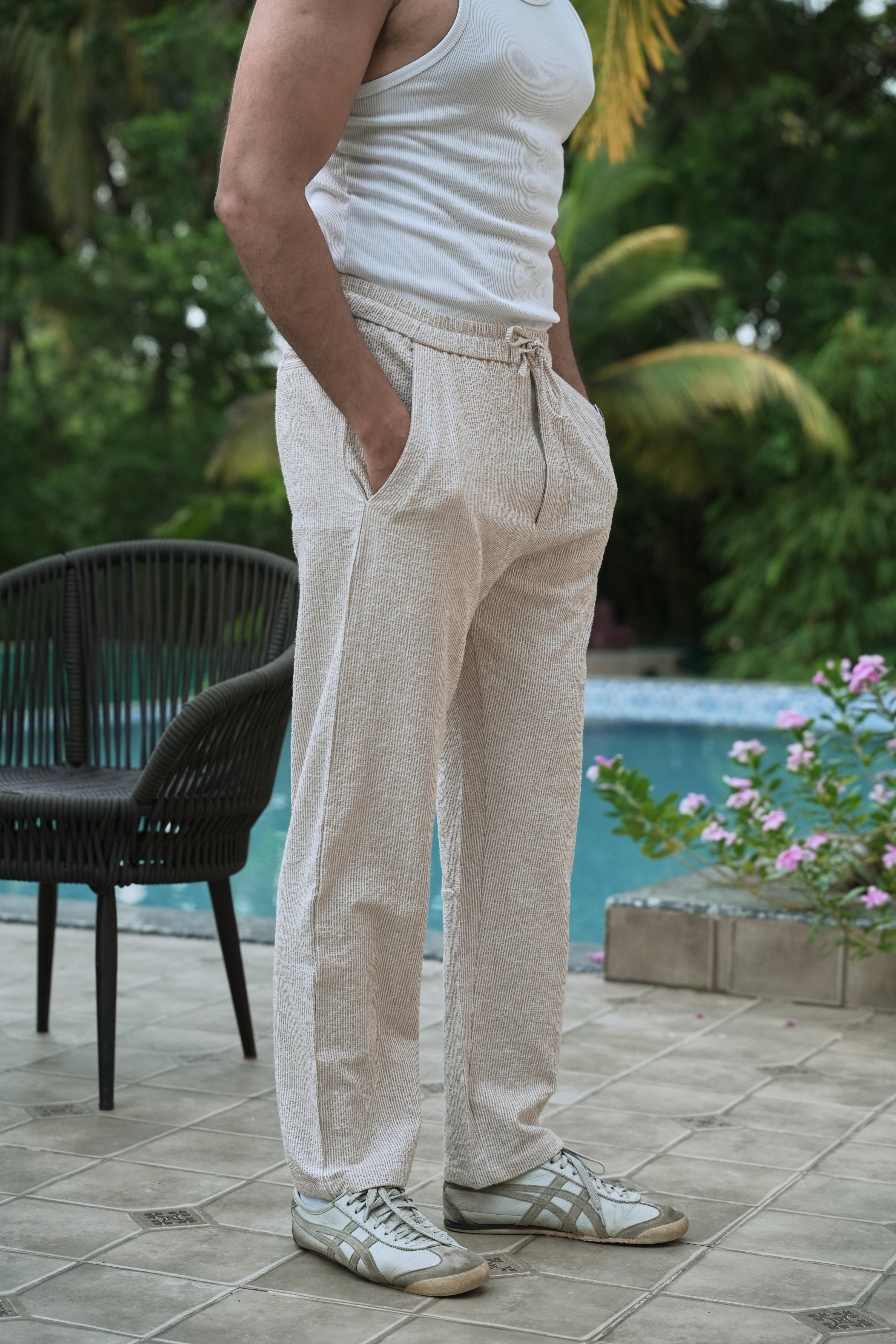 Seer Sucker 100% Cotton Straight Fit Beige Pant