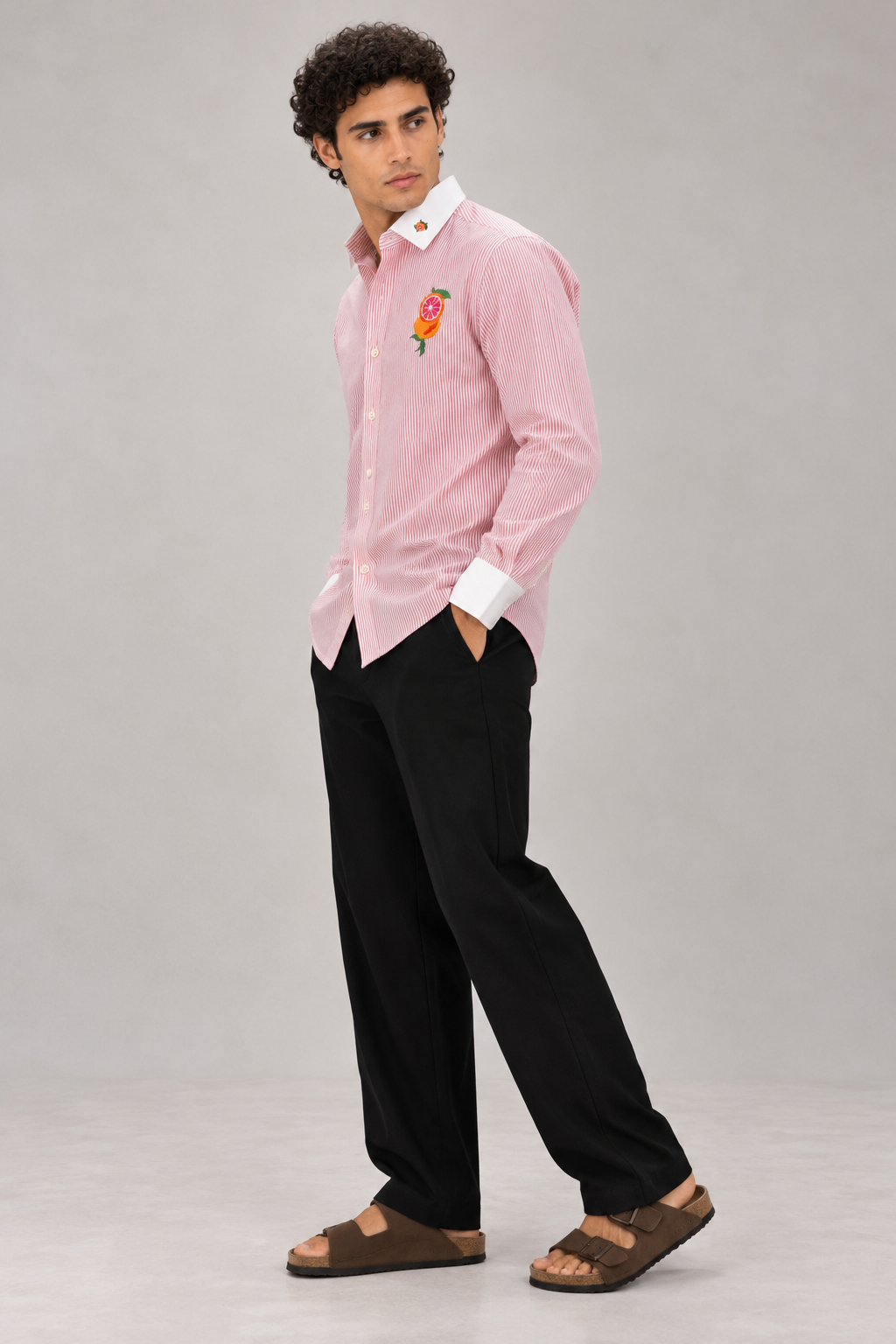 Citrus Bloom Cotton Regular Fit Pink Striped Shirt