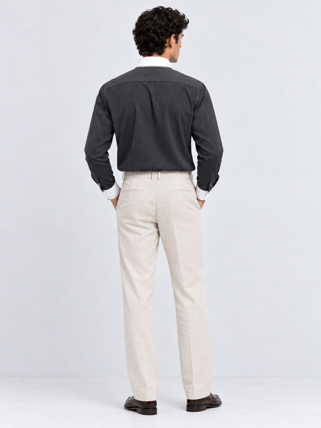 Ocean Voyage Cotton Regular Fit Pinstripe Black Embroidered Shirt