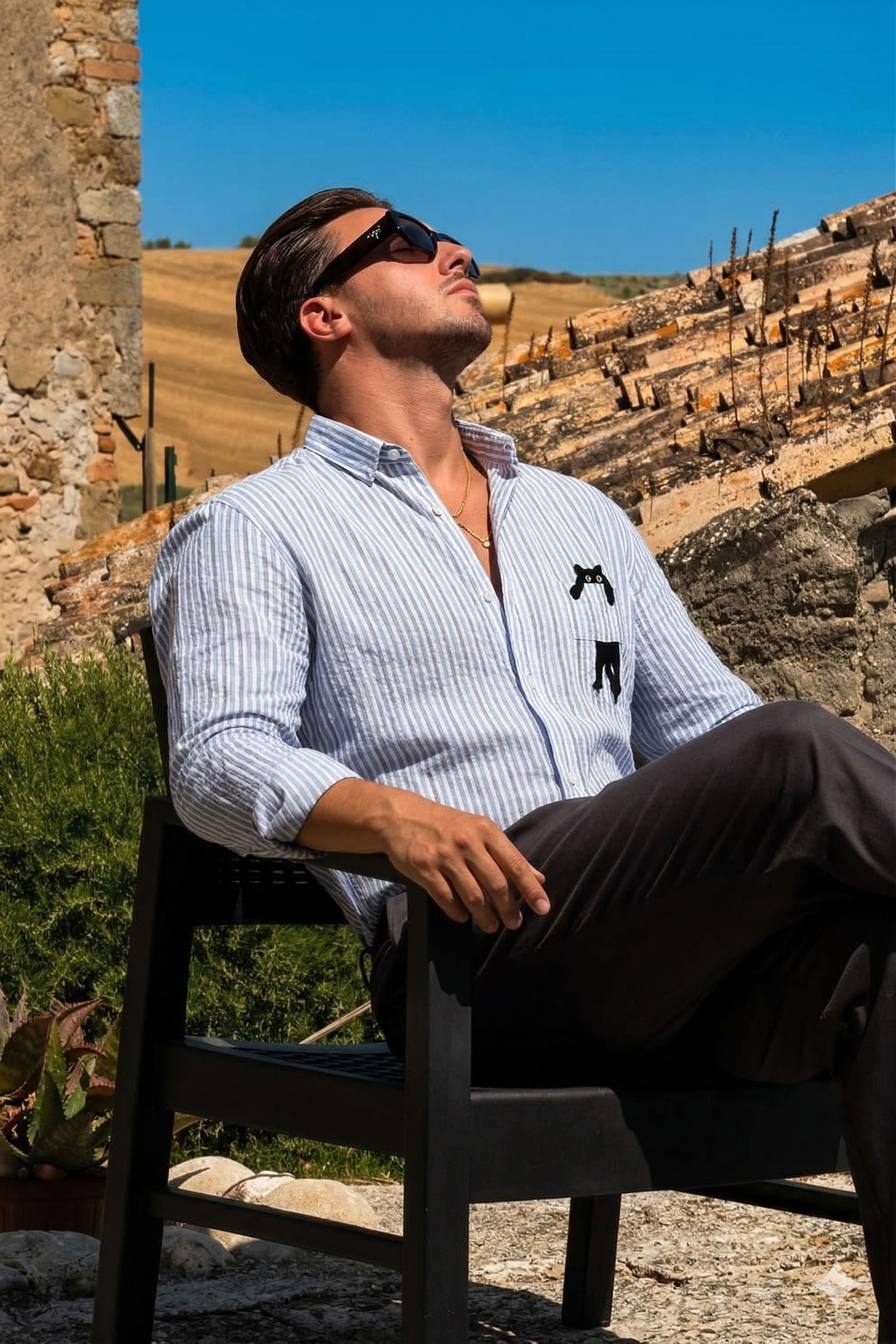 Playful Peek Cotton Regular Fit Blue Striped Embroidered Shirt