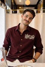 Rio & Oslo Graphic Cotton Regular Fit Brown Embroidered Shirt