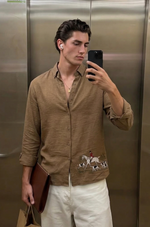 Saddle Equestrian Cotton Regular Fit Brown Embroidered Shirt
