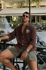 Casino Poker Cotton Regular Fit Chocolate Brown Embroidered Shirt
