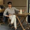 Desert Landscape Cotton Regular Fit Sage Grey Striped Shirt