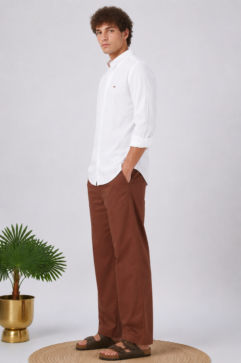 Linen-style 100% Cotton Straight Fit Khaki Pant