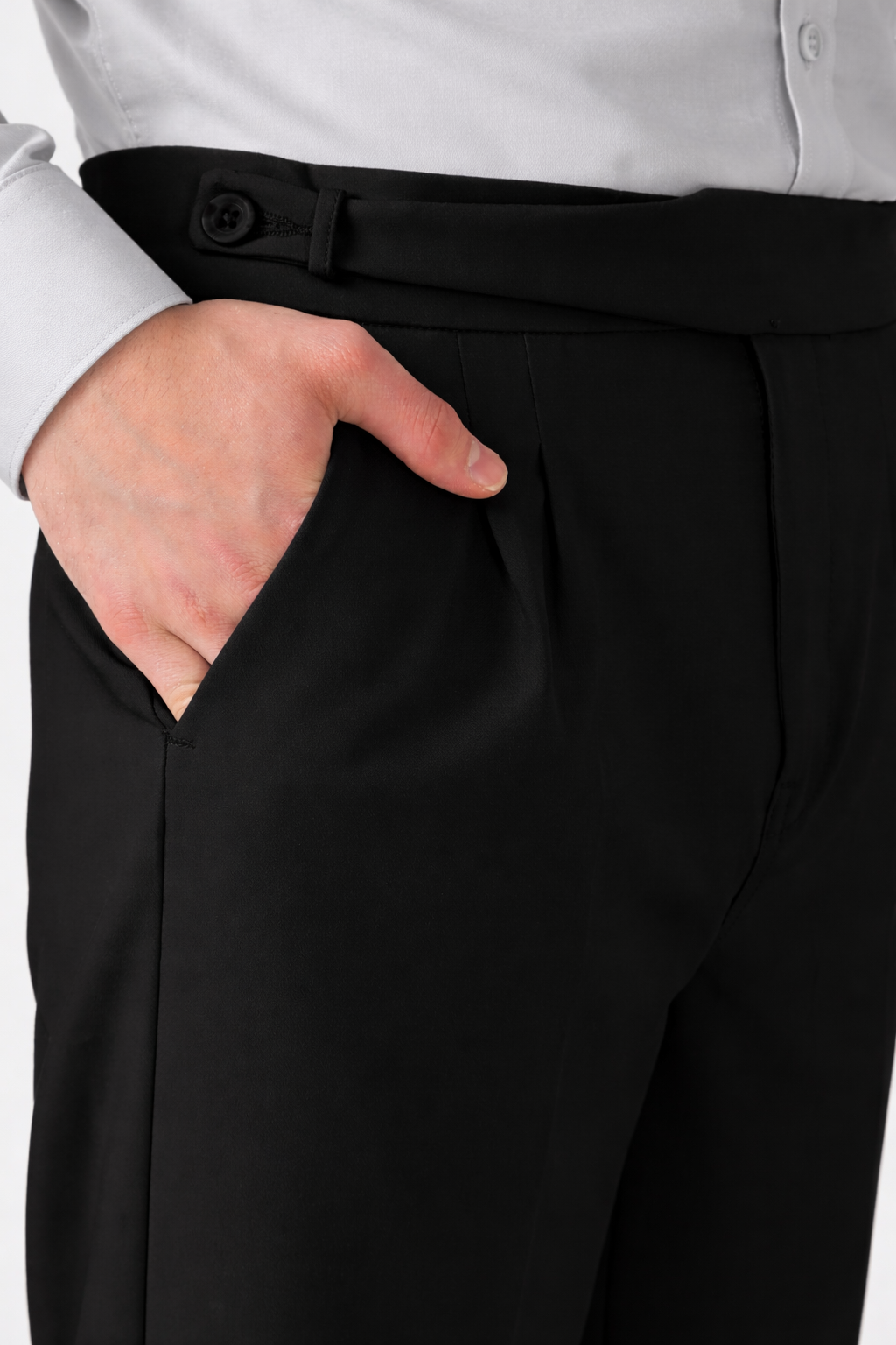 Italian Style Black Pleated Straight Fit Pants