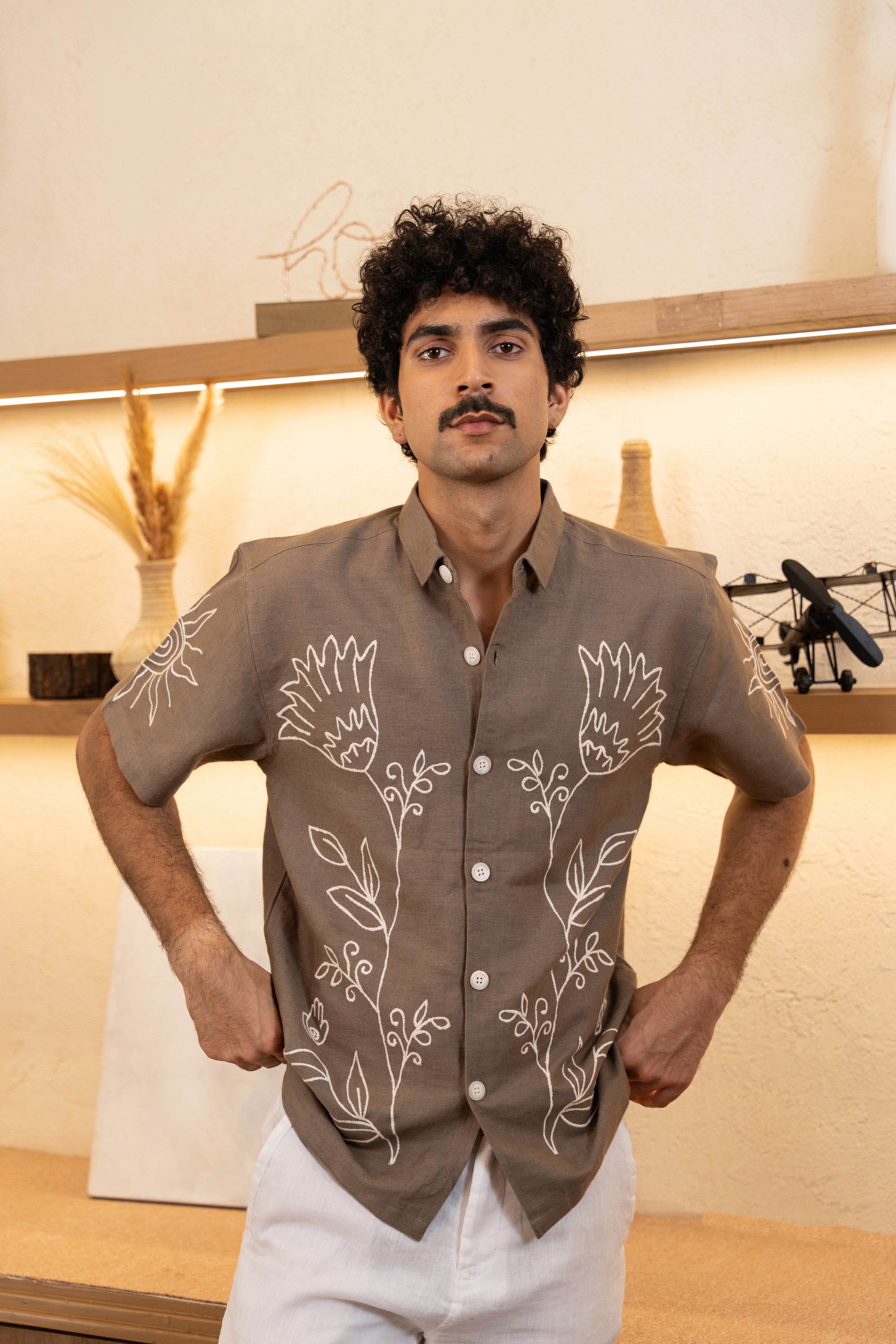 Corsica Brown Embroidery Shirt