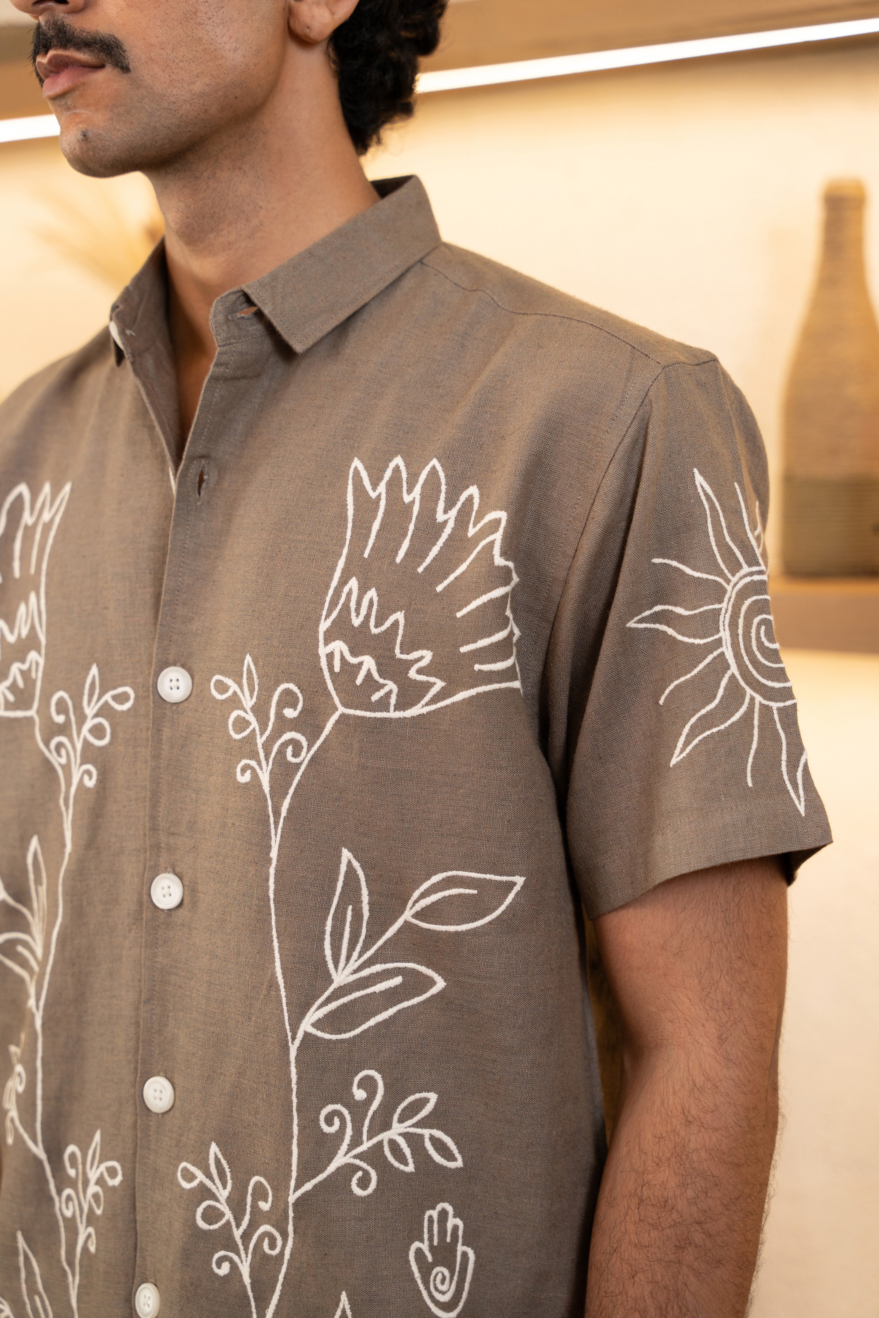 Corsica Brown Embroidery Shirt