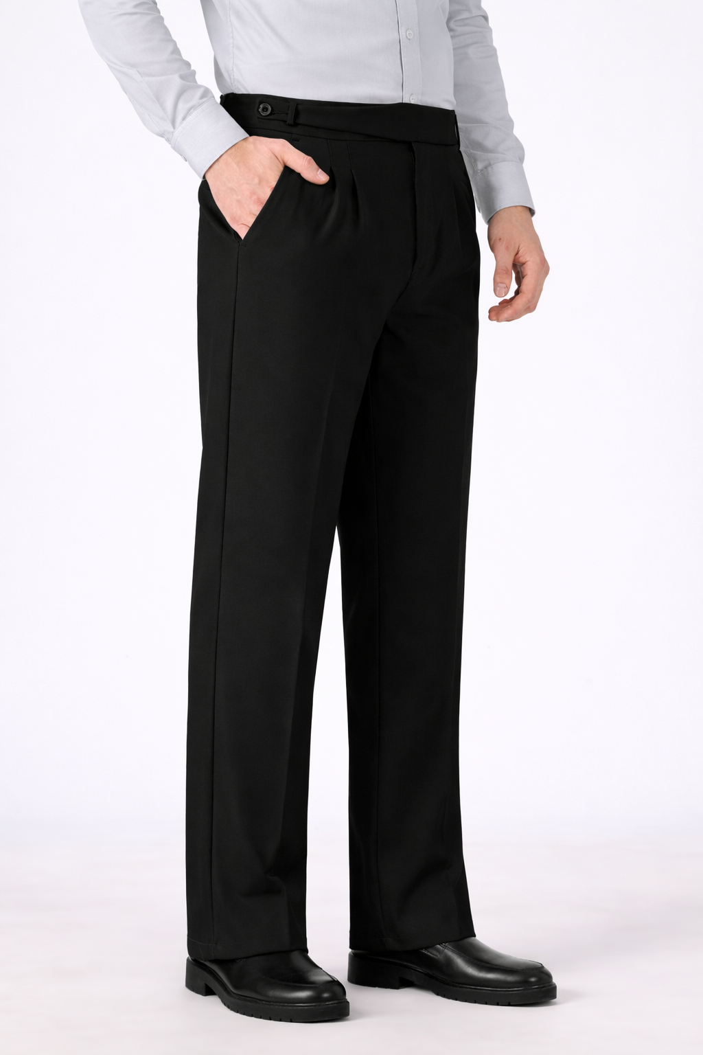 Italian Style Black Pleated Straight Fit Pants