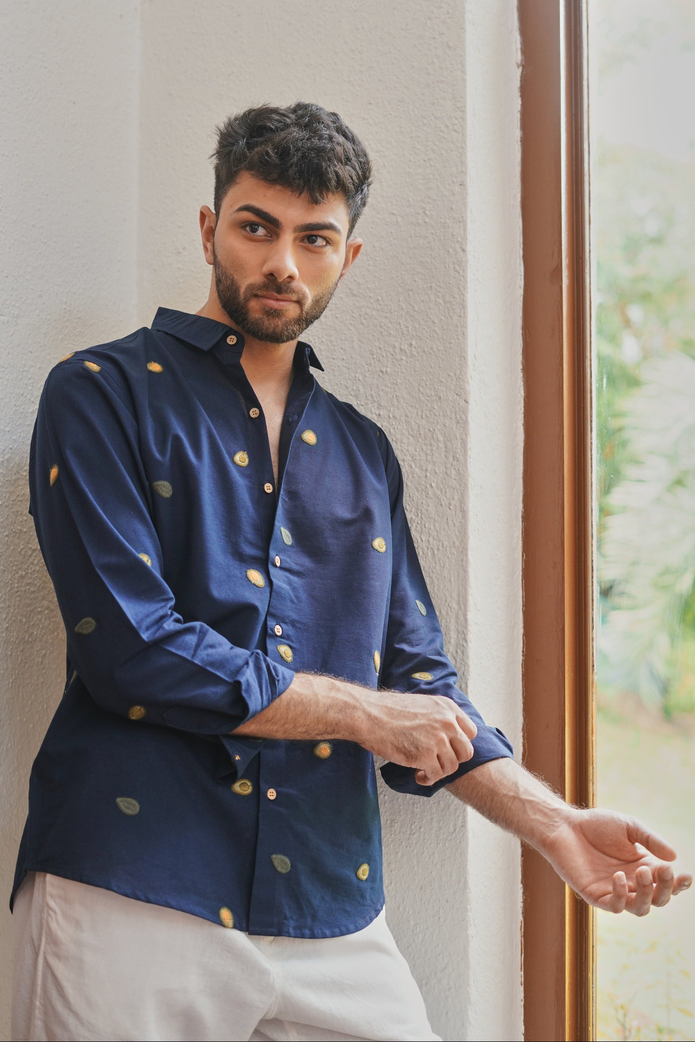 The Avocado Edit- Navy Embroidered Shirt