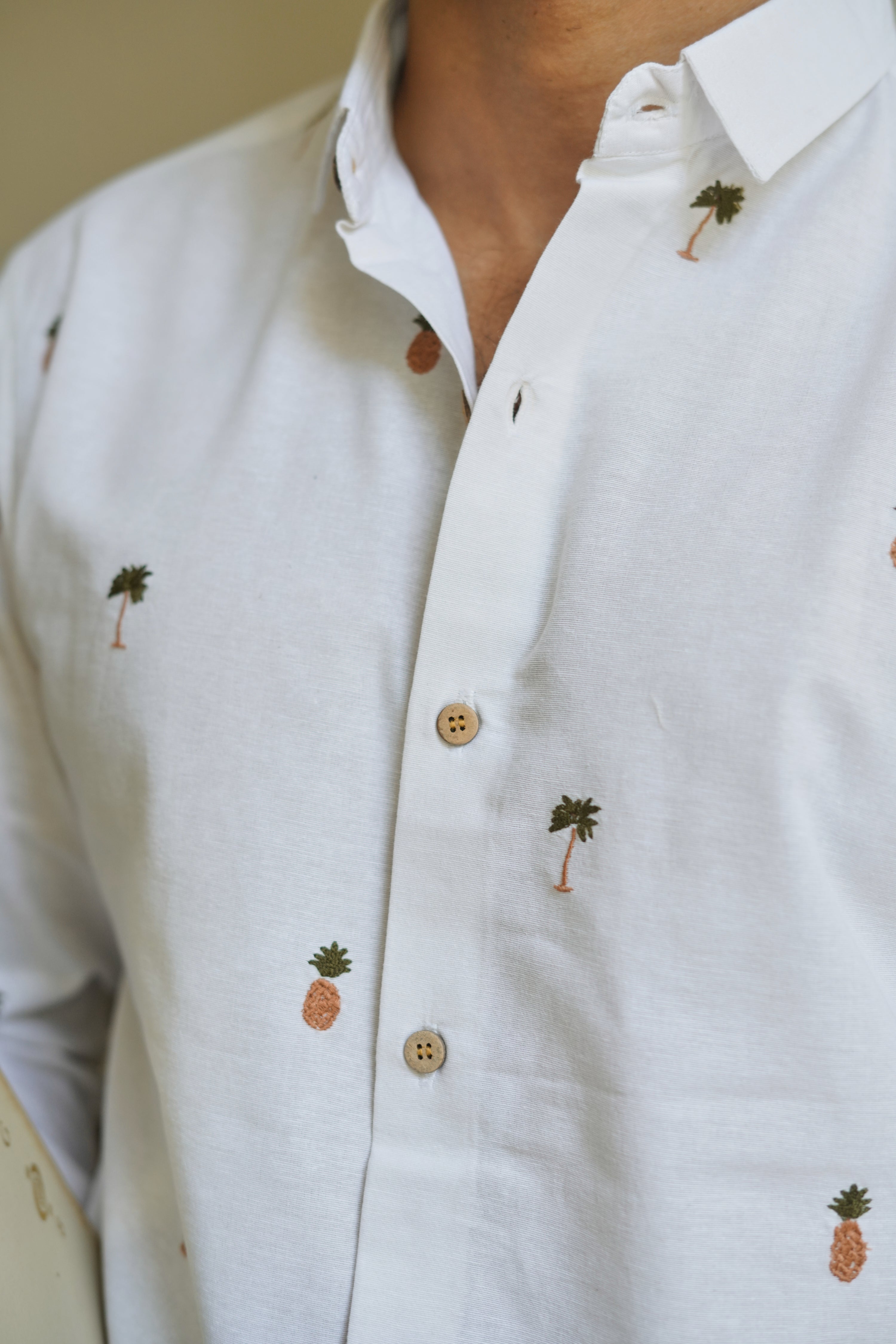 Tropic Grove White Embroidered Shirt