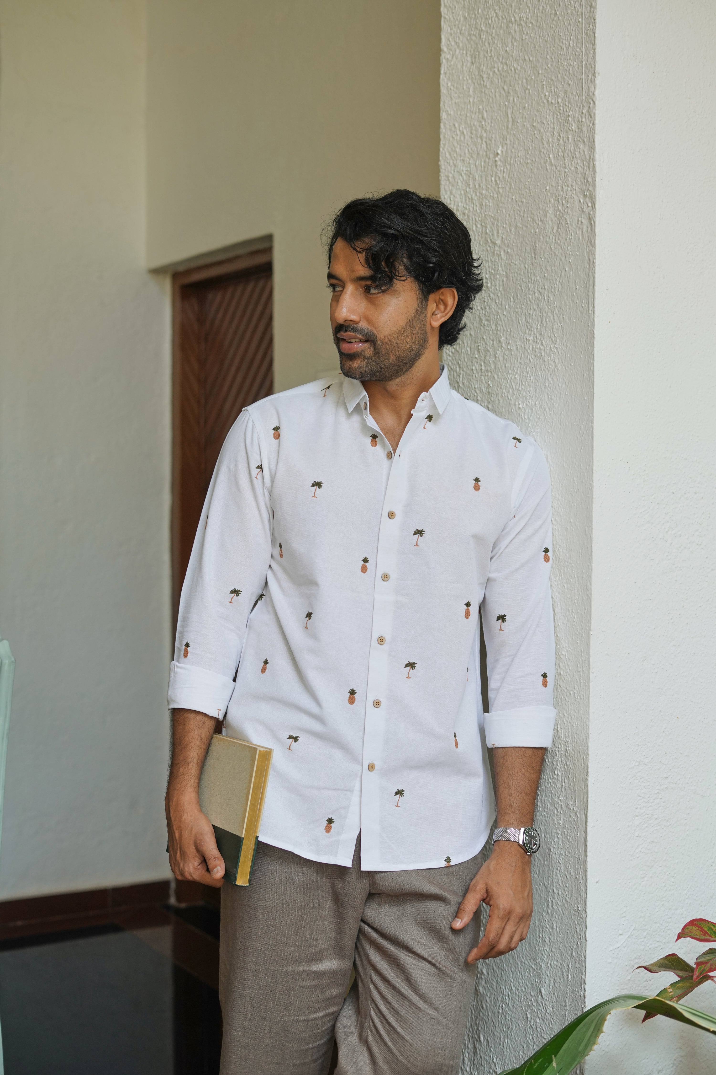Tropic Grove White Embroidered Shirt