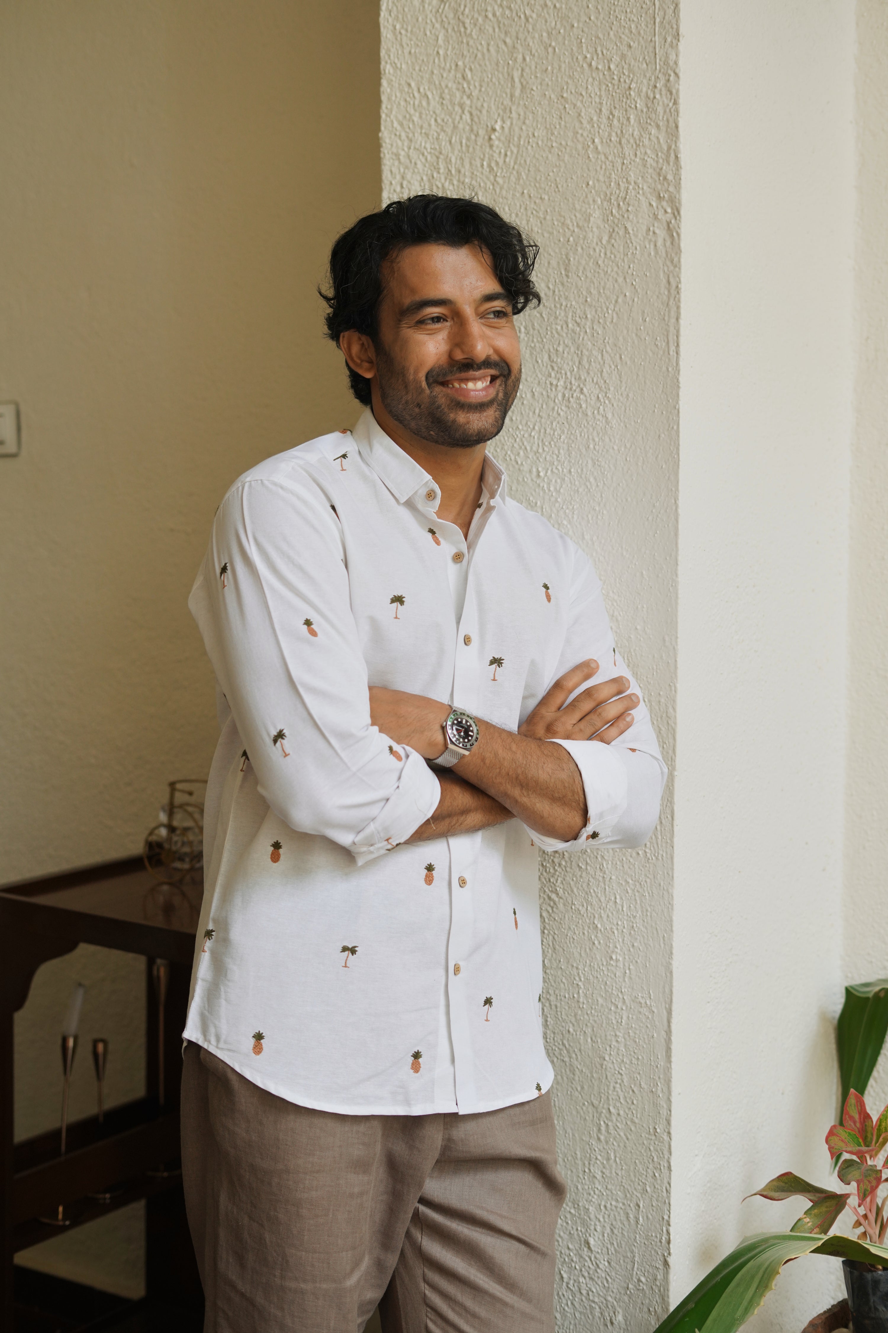 Tropic Grove White Embroidered Shirt