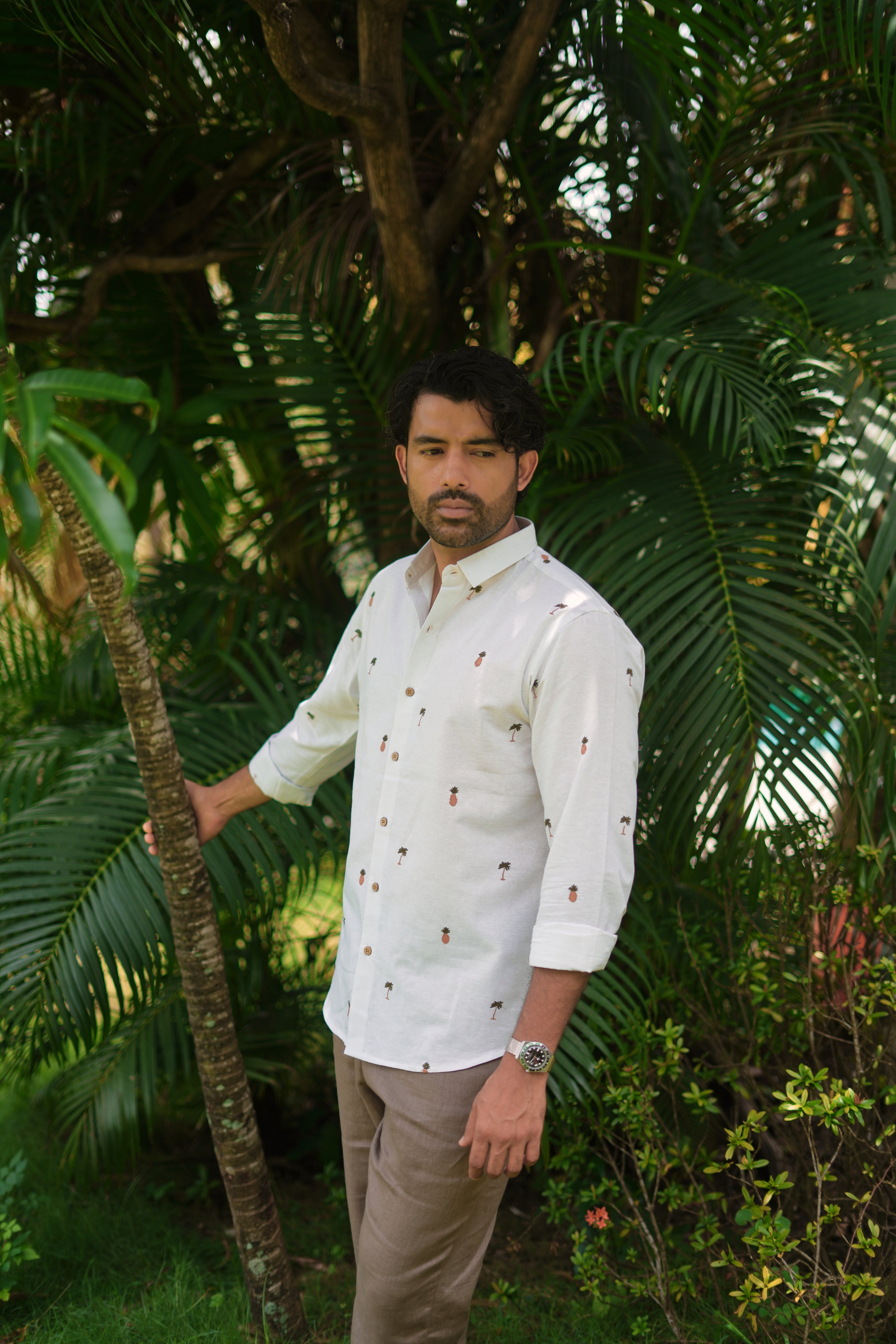Tropic Grove White Embroidered Shirt