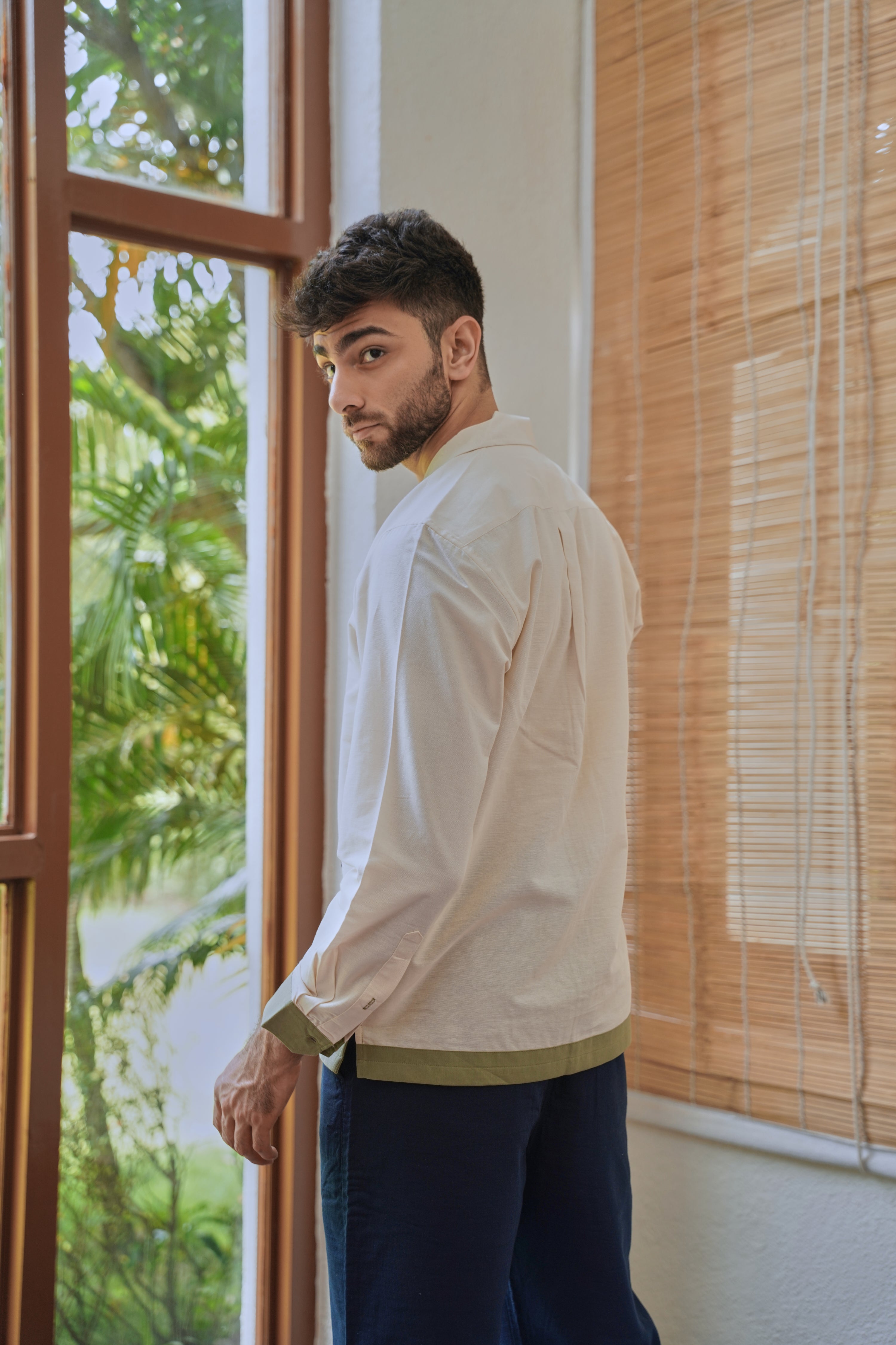Seaside Sails Cotton Box Fit Cream Embroidered Shirt