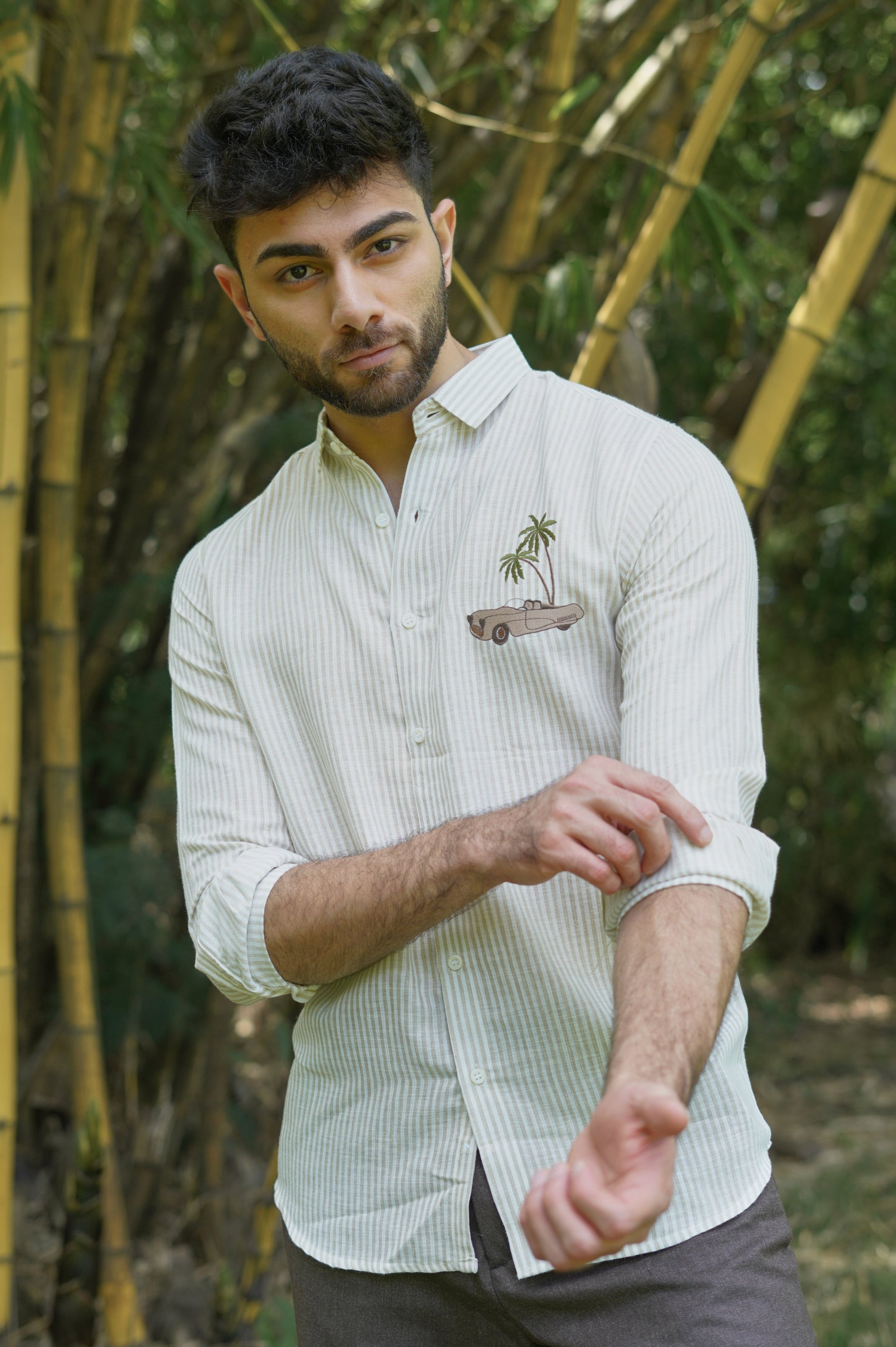 Palm Drive Embroidered Stripes Shirt