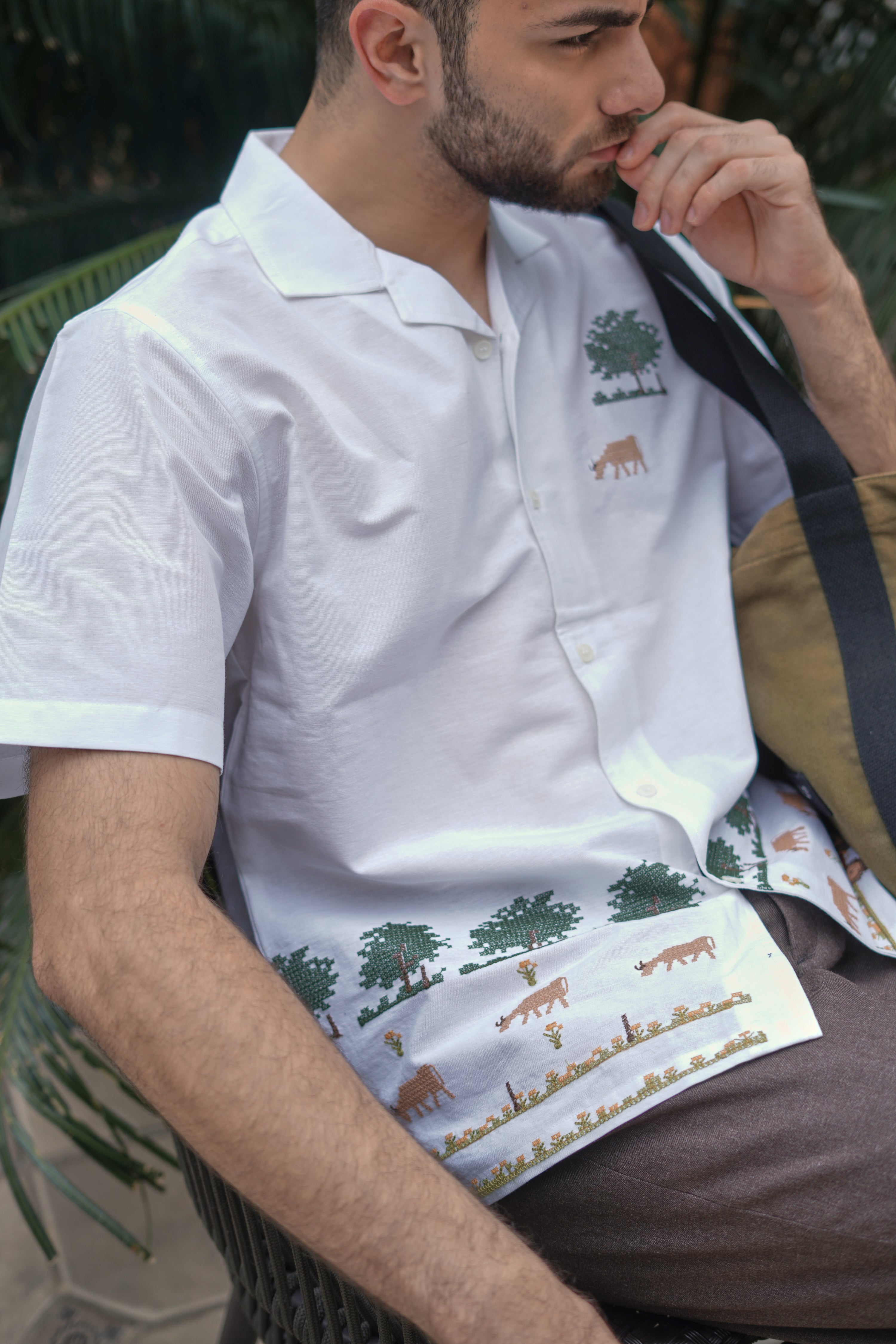 Countryside Farm Story Cotton Box Fit White Embroidered  Shirt