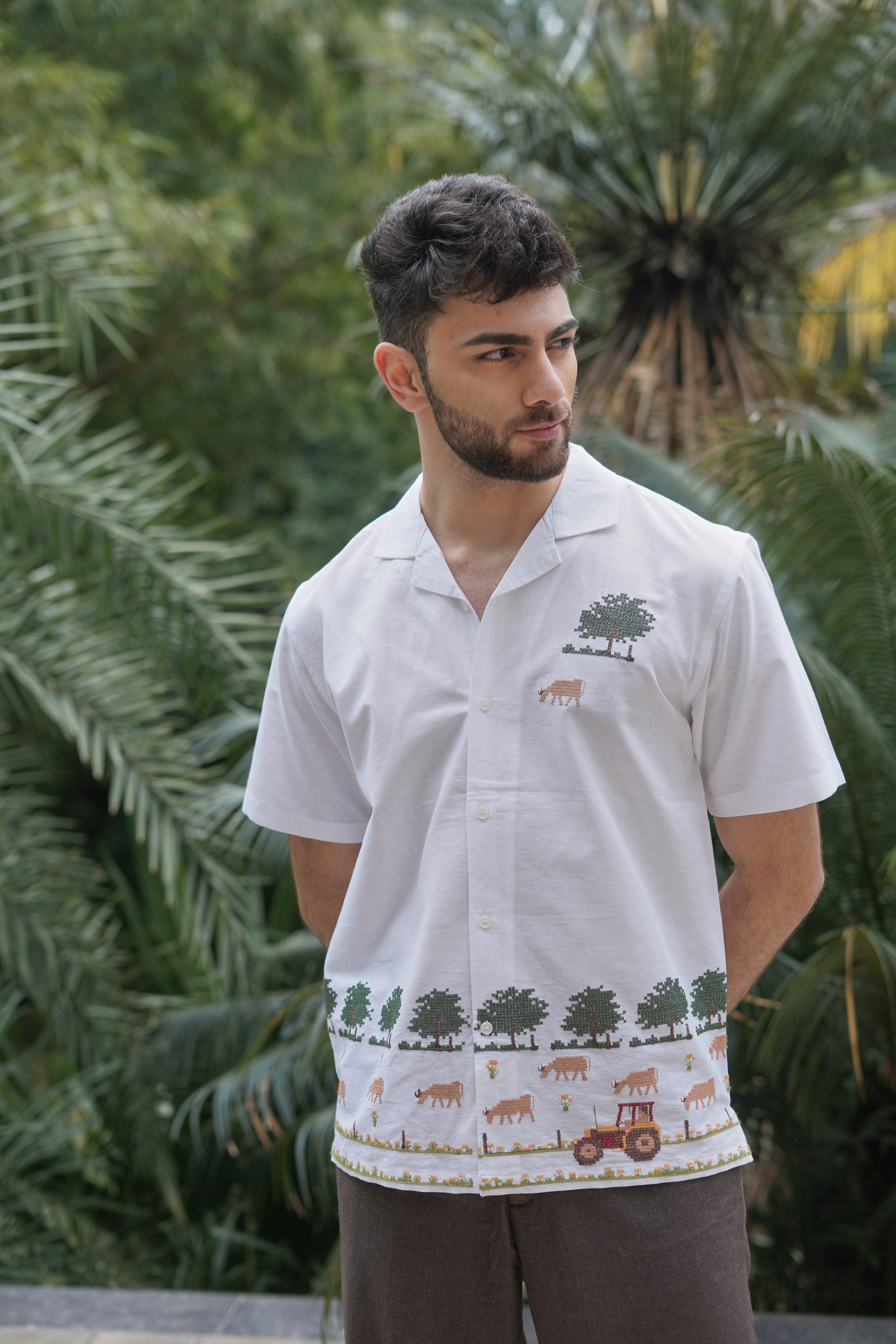 Countryside Farm Story Cotton Box Fit White Embroidered  Shirt