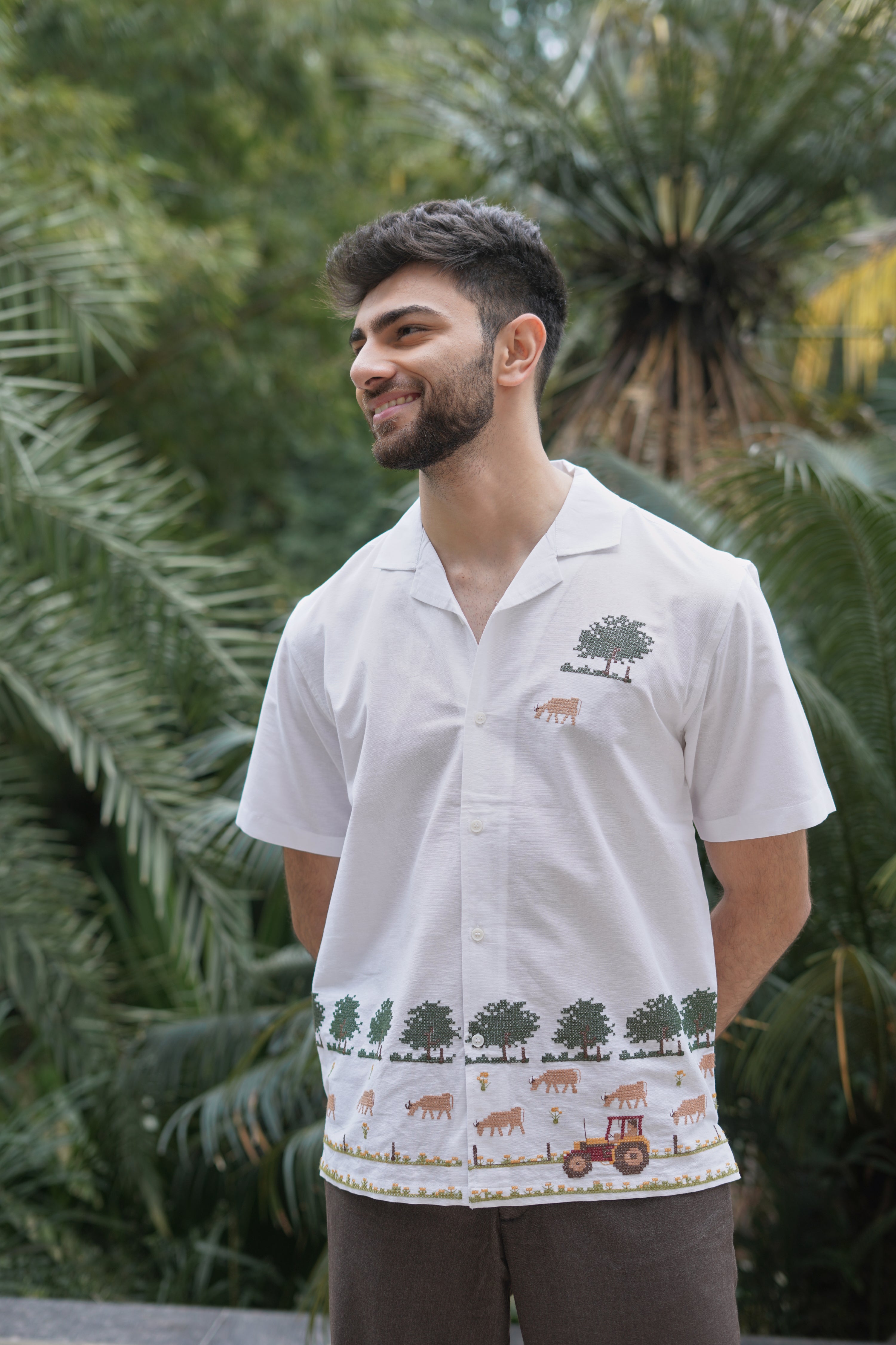 Countryside Farm Story Cotton Box Fit White Embroidered  Shirt