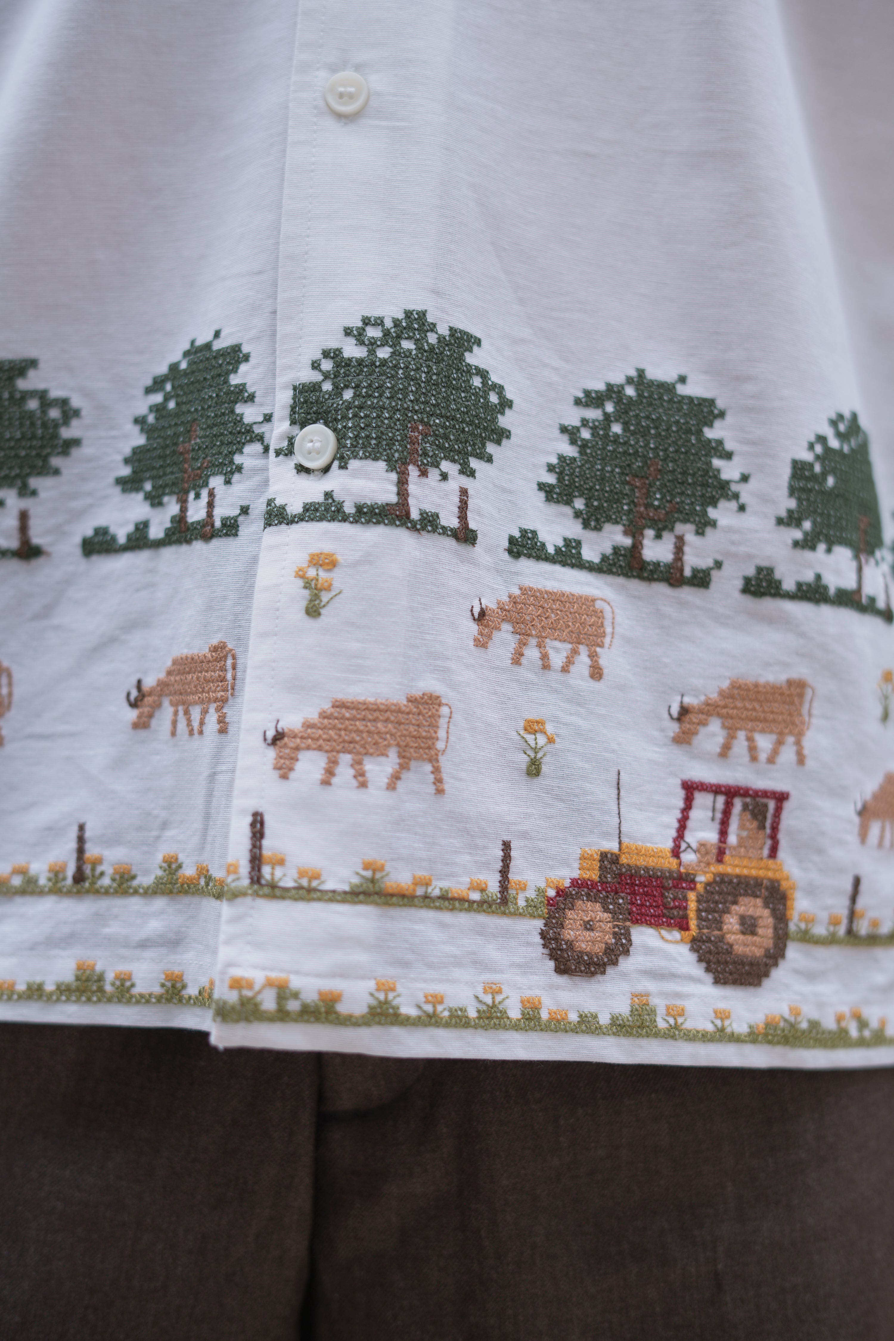 Countryside Farm Story Cotton Box Fit White Embroidered  Shirt