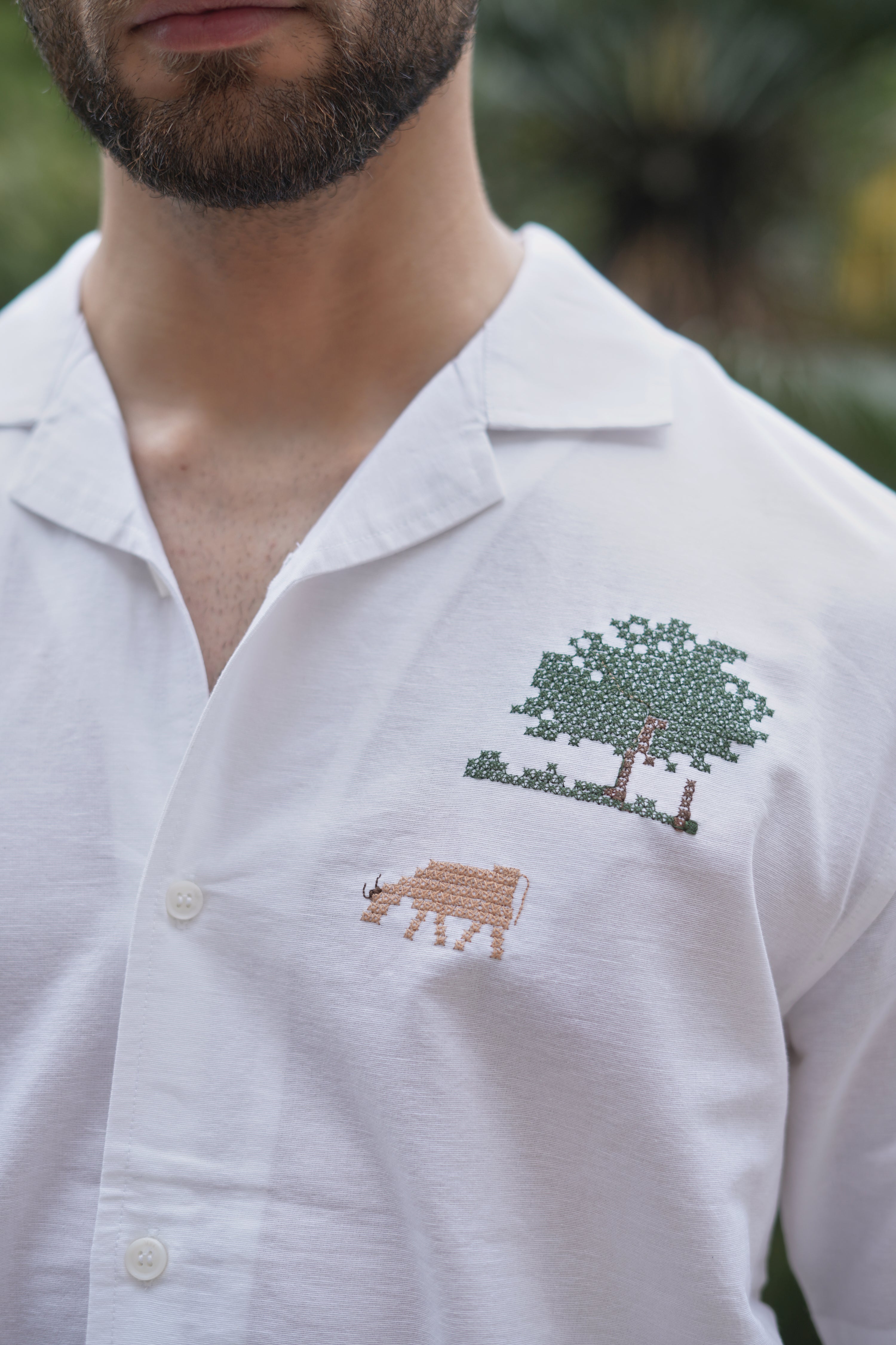 Countryside Farm Story Cotton Box Fit White Embroidered  Shirt