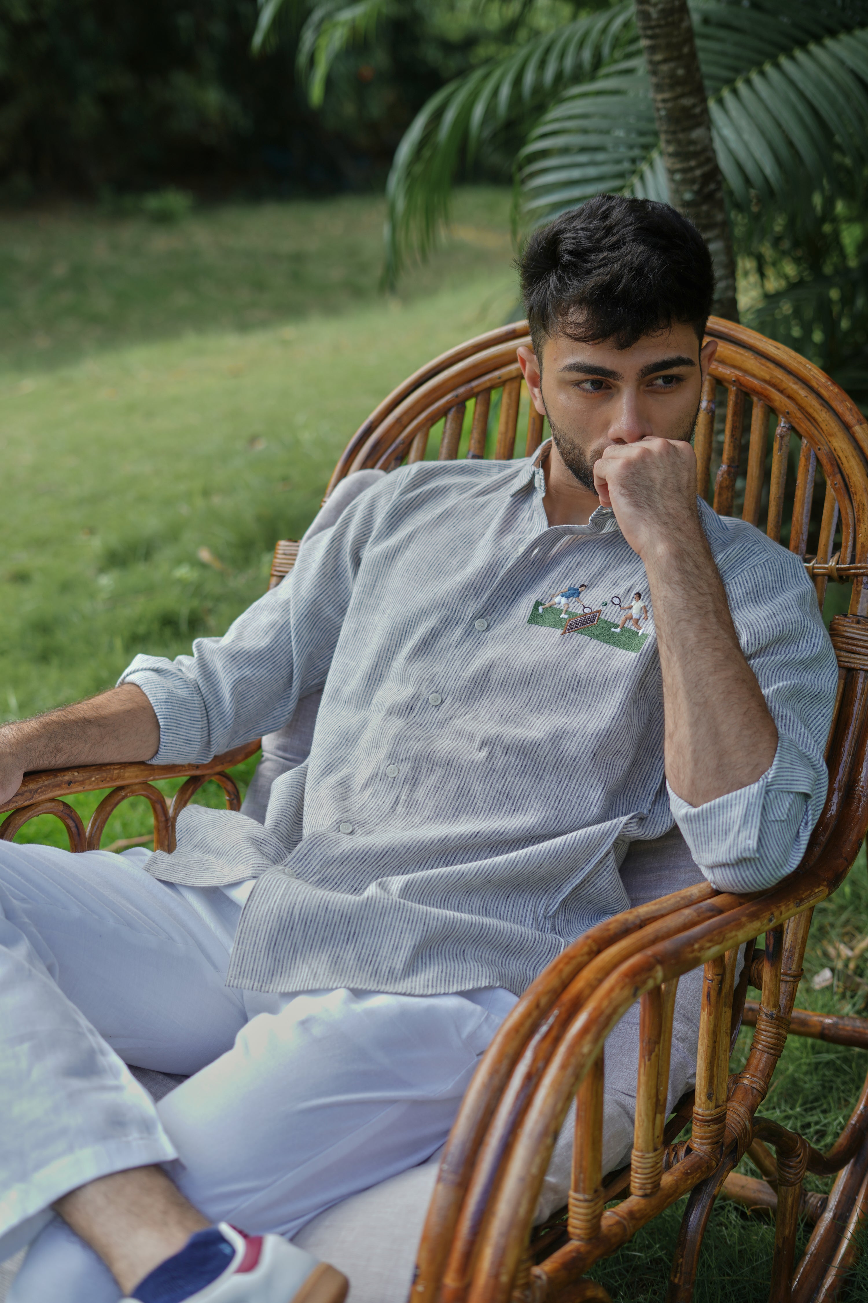Game. Set. Match. Tennis Stripes Embroidery 100% Cotton Shirt