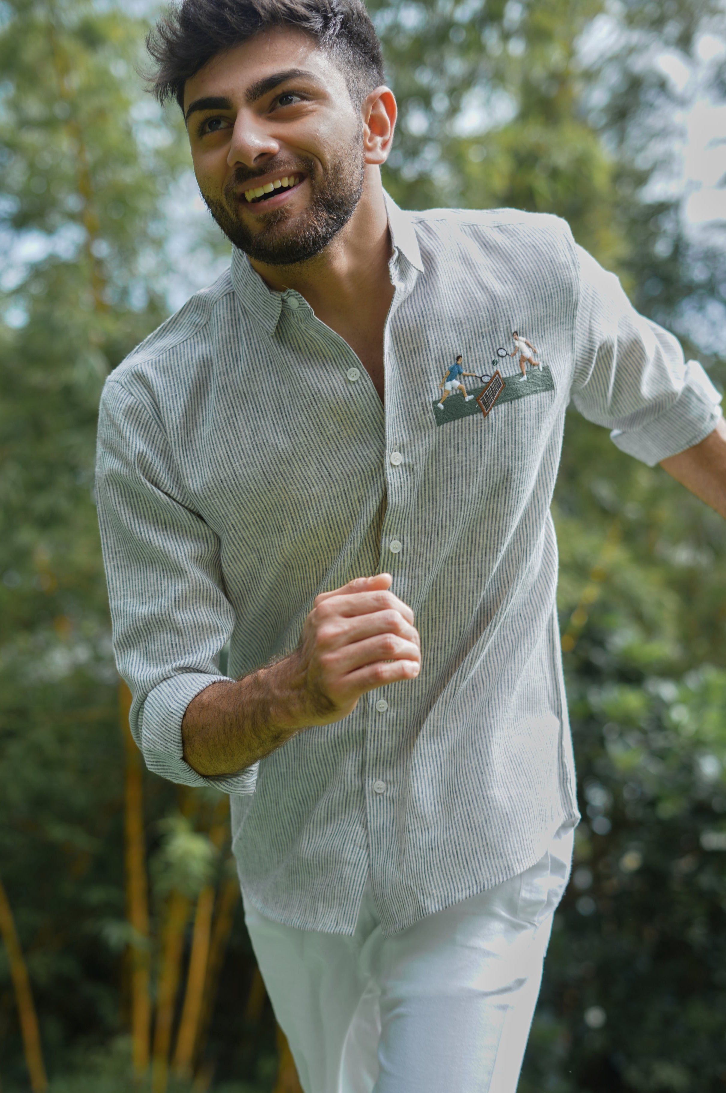 Game. Set. Match. Tennis Stripes Embroidery 100% Cotton Shirt