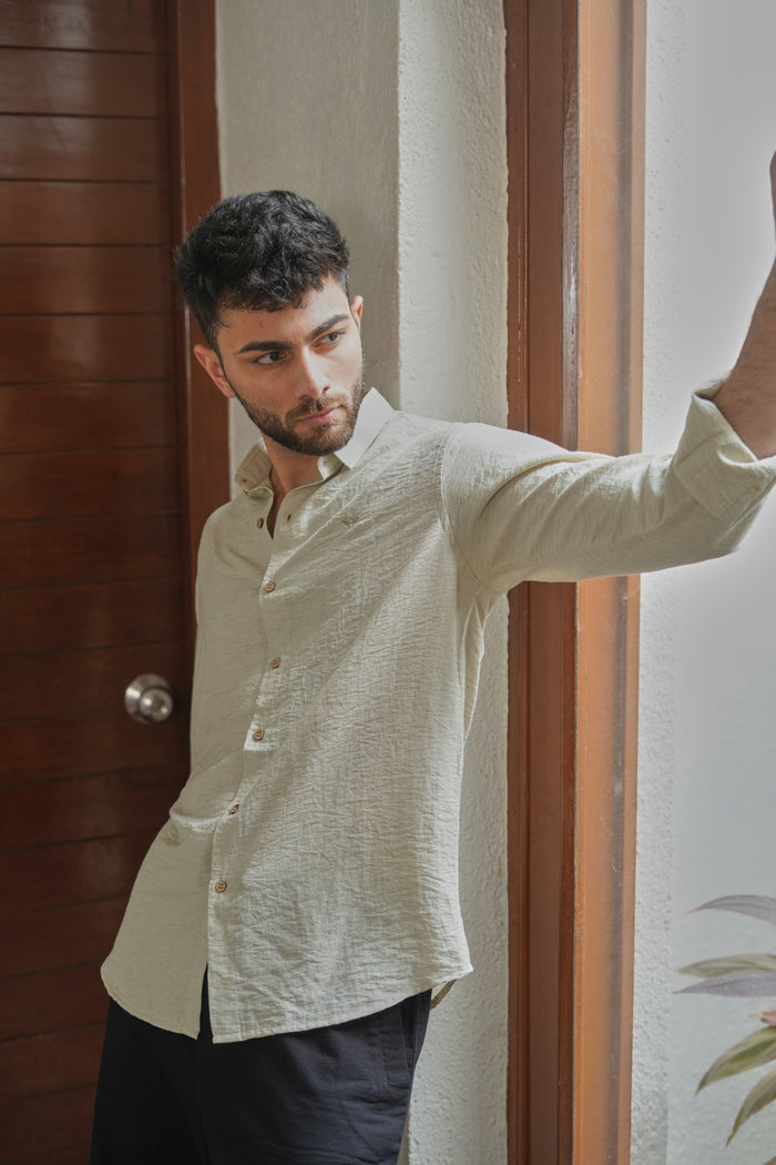 Beach Wrinkle-Free Nylon-Viscose Regular Fit Beige Shirt