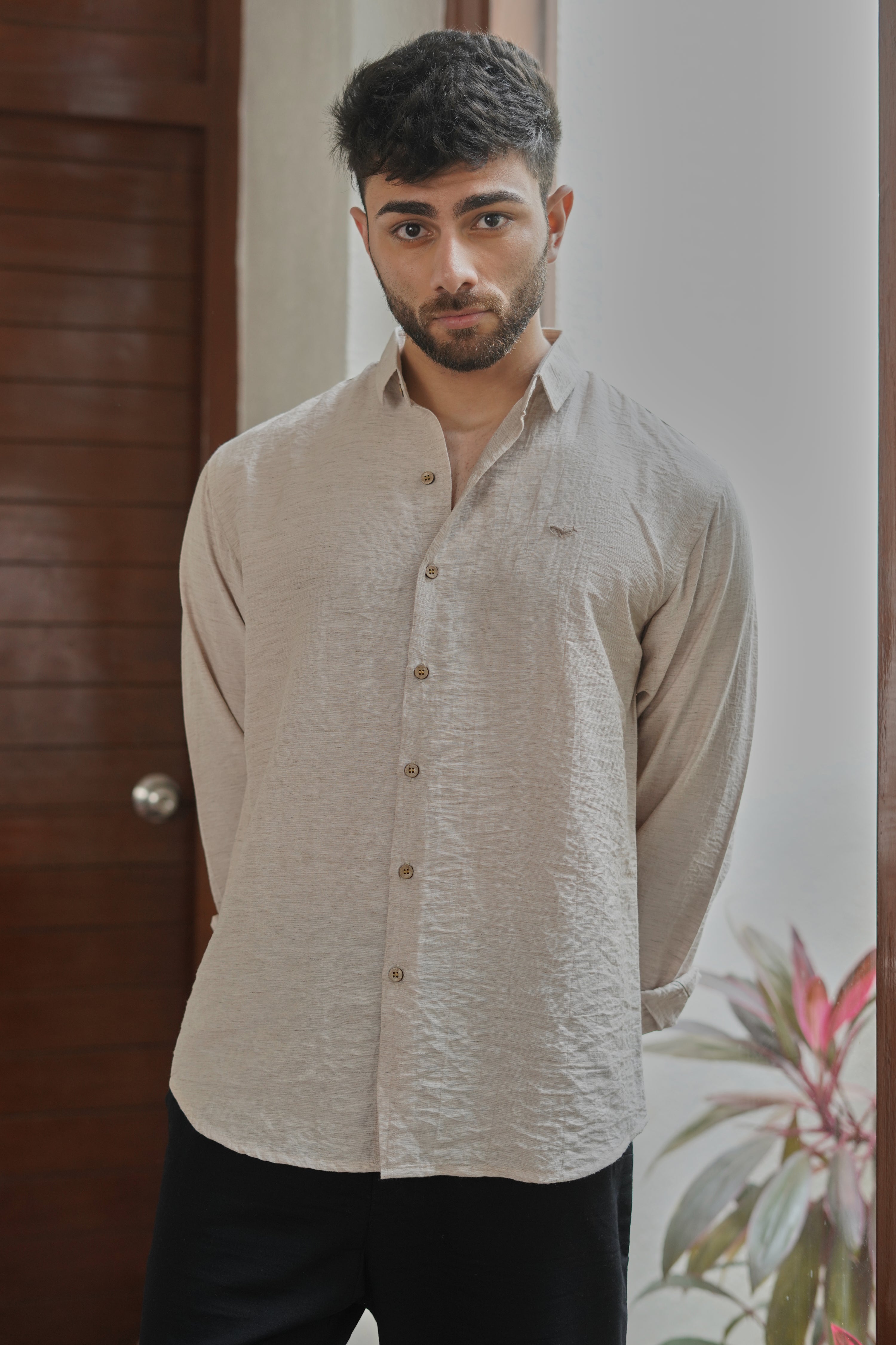 Pebble Beige Natural Cotton Shirt