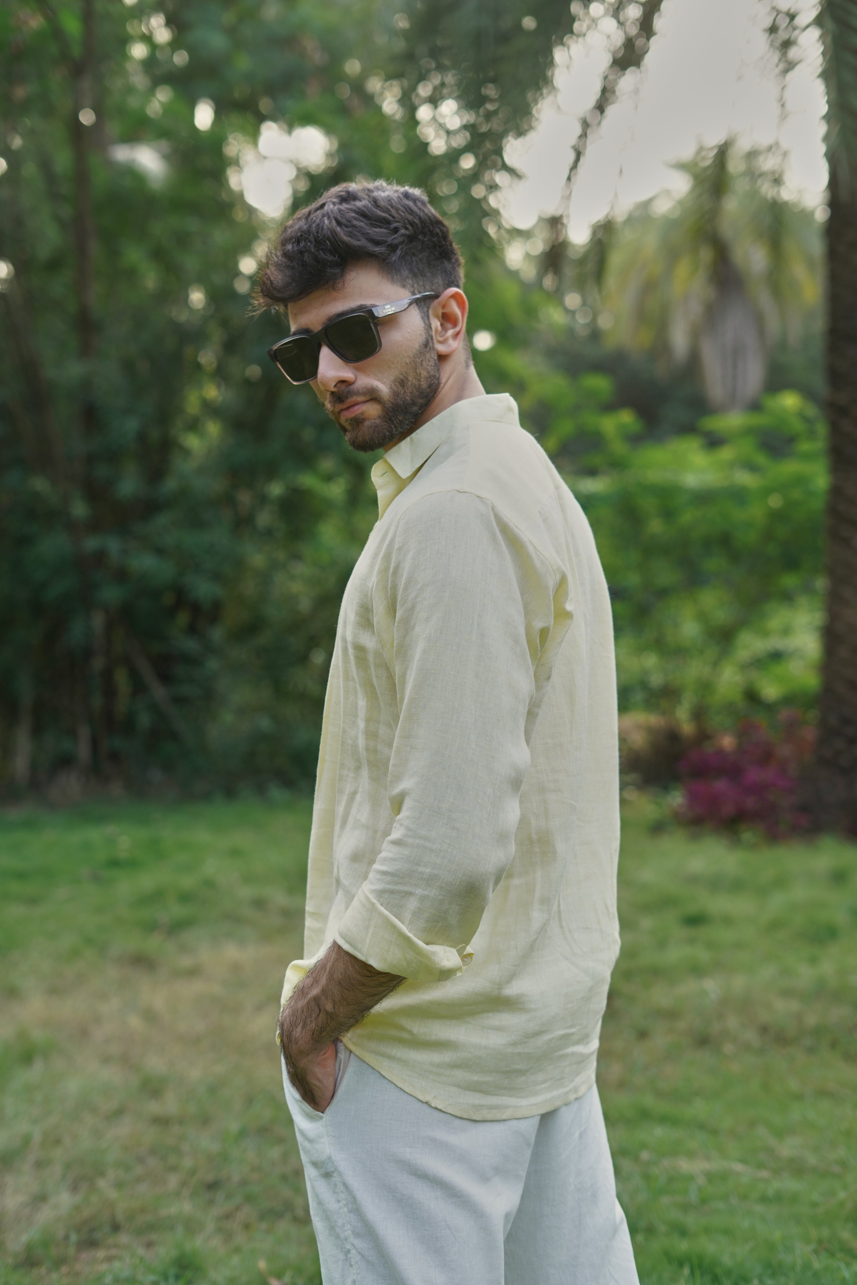 Butter Yellow 100% Linen 44 Lea Shirt