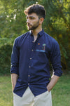 "Tides & Palms" Cotton Regular Fit Navy Embroidered Navy Shirt