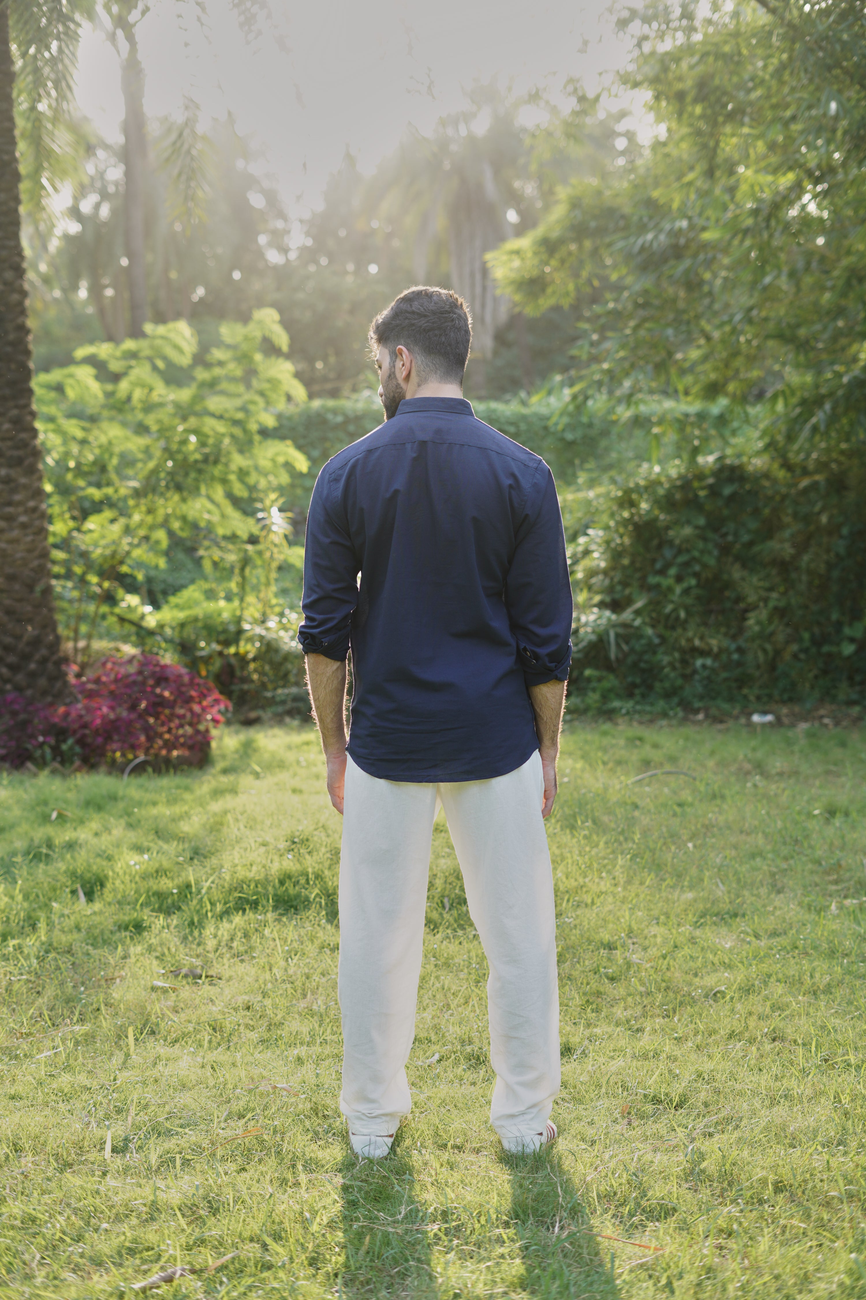 "Tides & Palms" Embroidered Navy Shirt