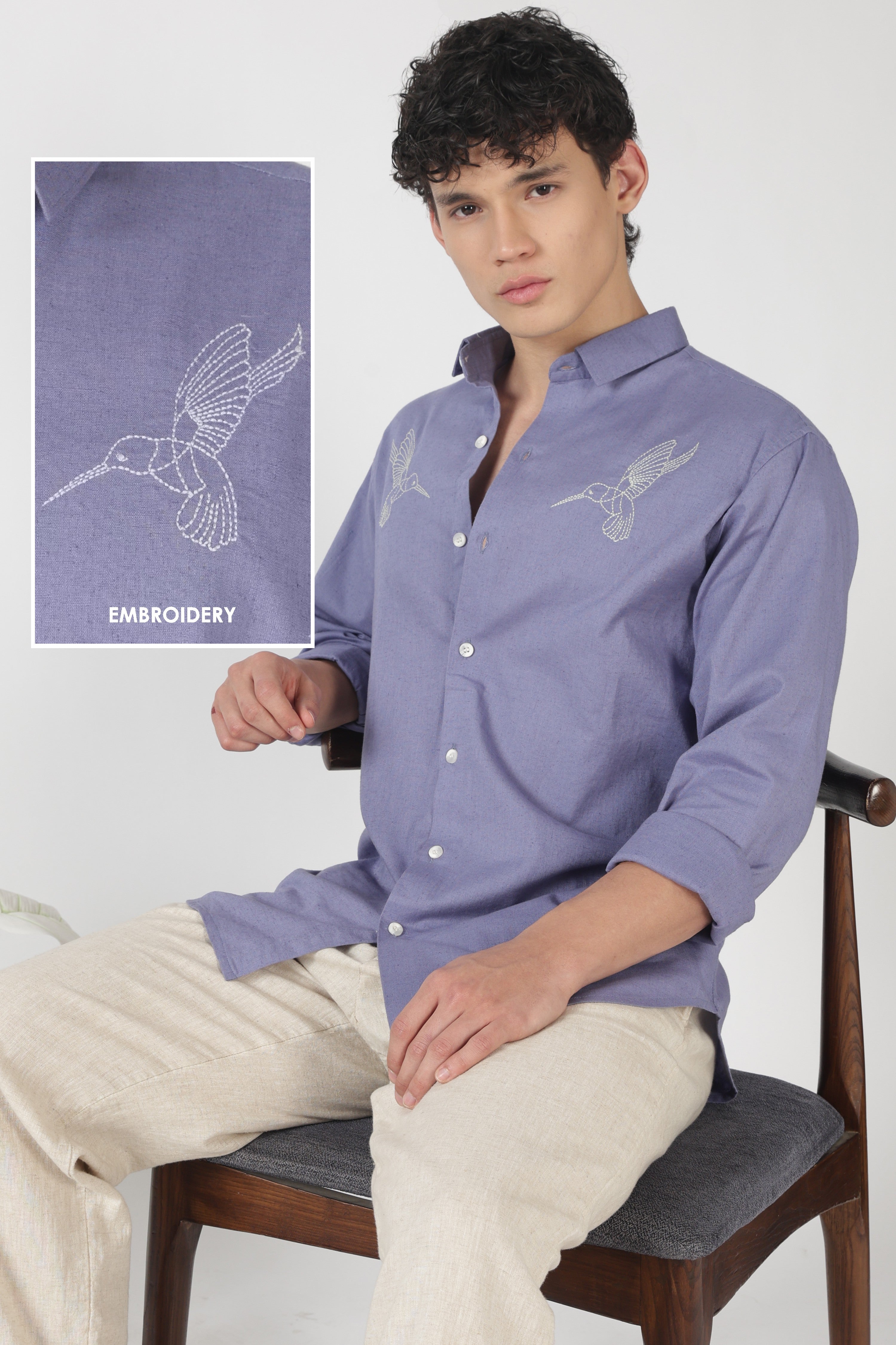 Humming Crest Cotton Regular Fit Purple Embroidered Shirt