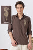 Imperial Dragon Cotton Regular Fit Brown Embroidered Shirt