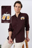 Beer Boys Fav Cotton Regular Fit Brown Embroidered Shirt