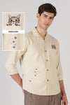 Curious Paws Cooper Collar Beige 100% Cotton  Embroidered Shirt