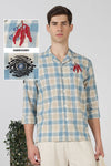 Evil Eye Cotton Box Fit Sky Blue Embroidered Shirt