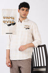 Game Over Cotton Checkered  Regular Fit Beige Embroidered Shirt