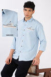 Harbour Catch Cotton Regular Fit Blue Embroidered Shirt