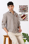 Cappadocia Voyage Cotton Regular Fit Brown Checkered Embroidered Shirt
